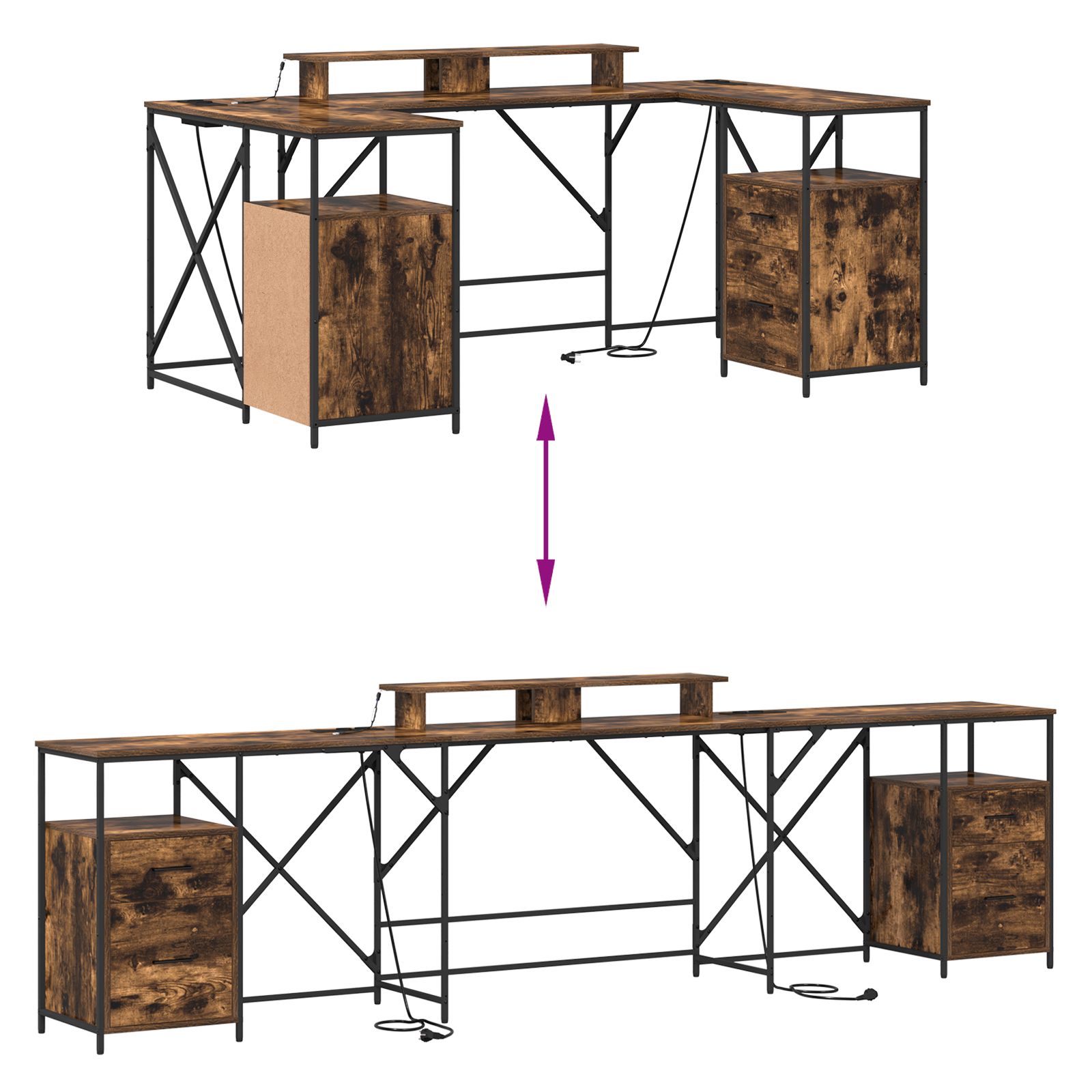 Birou Stejar fumuriu 182 x 101 x 87.5 cm Lemn compozit — imaginea 12