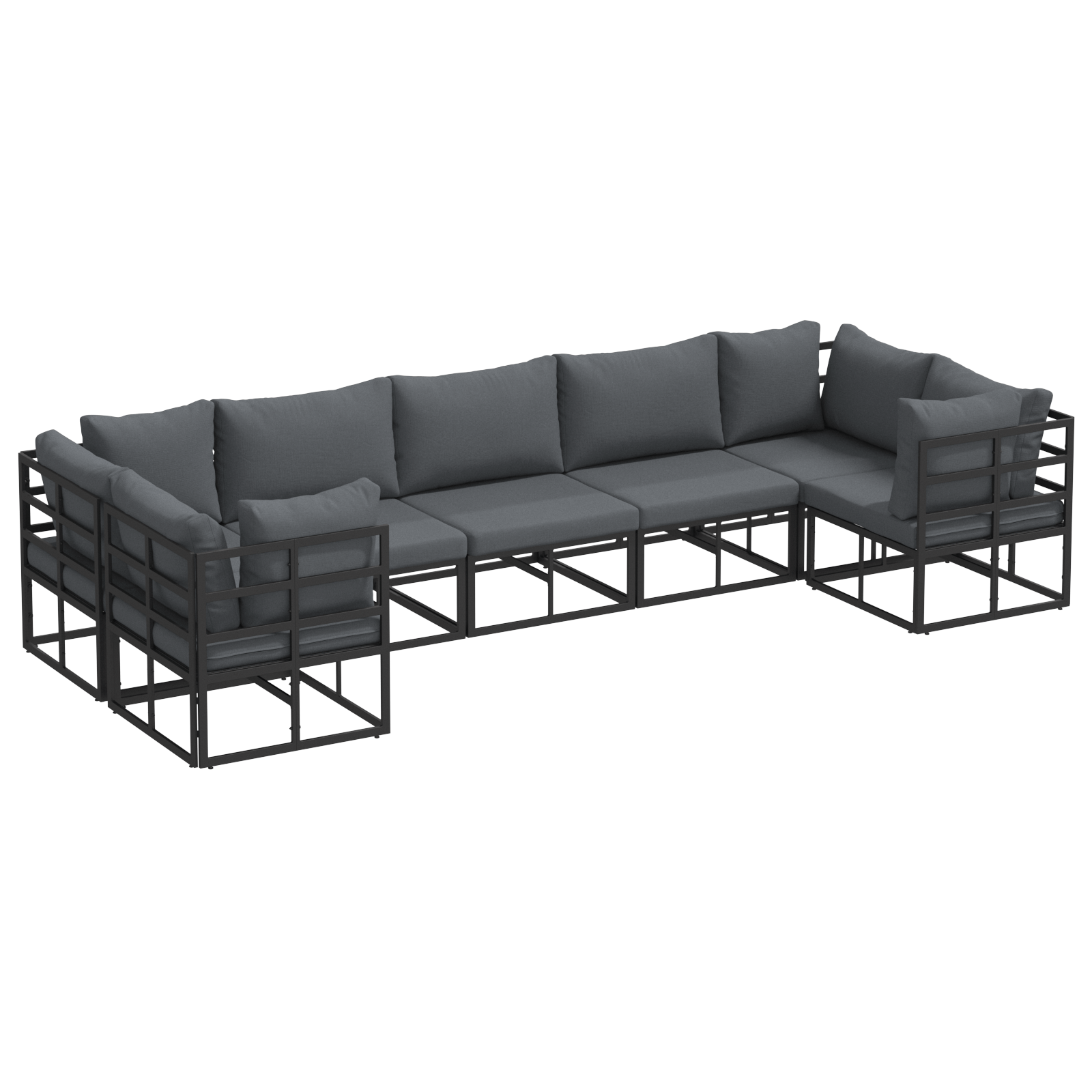 Set de canapele pentru gradina 7 pcs Negru Aluminiu — imaginea 2