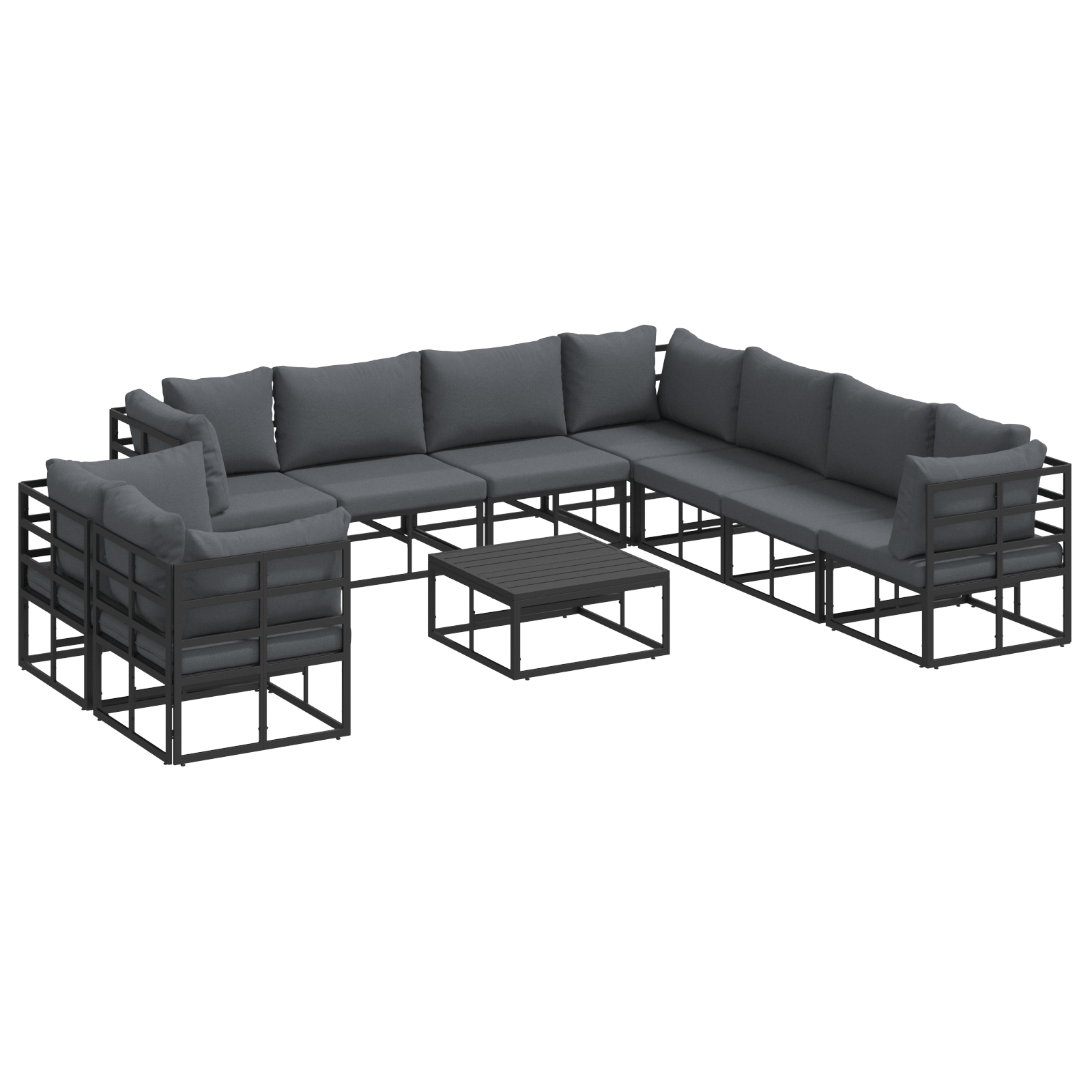 Set de canapele pentru gradina 10 pcs Negru 70 x 70 x 32 cm — imaginea 2
