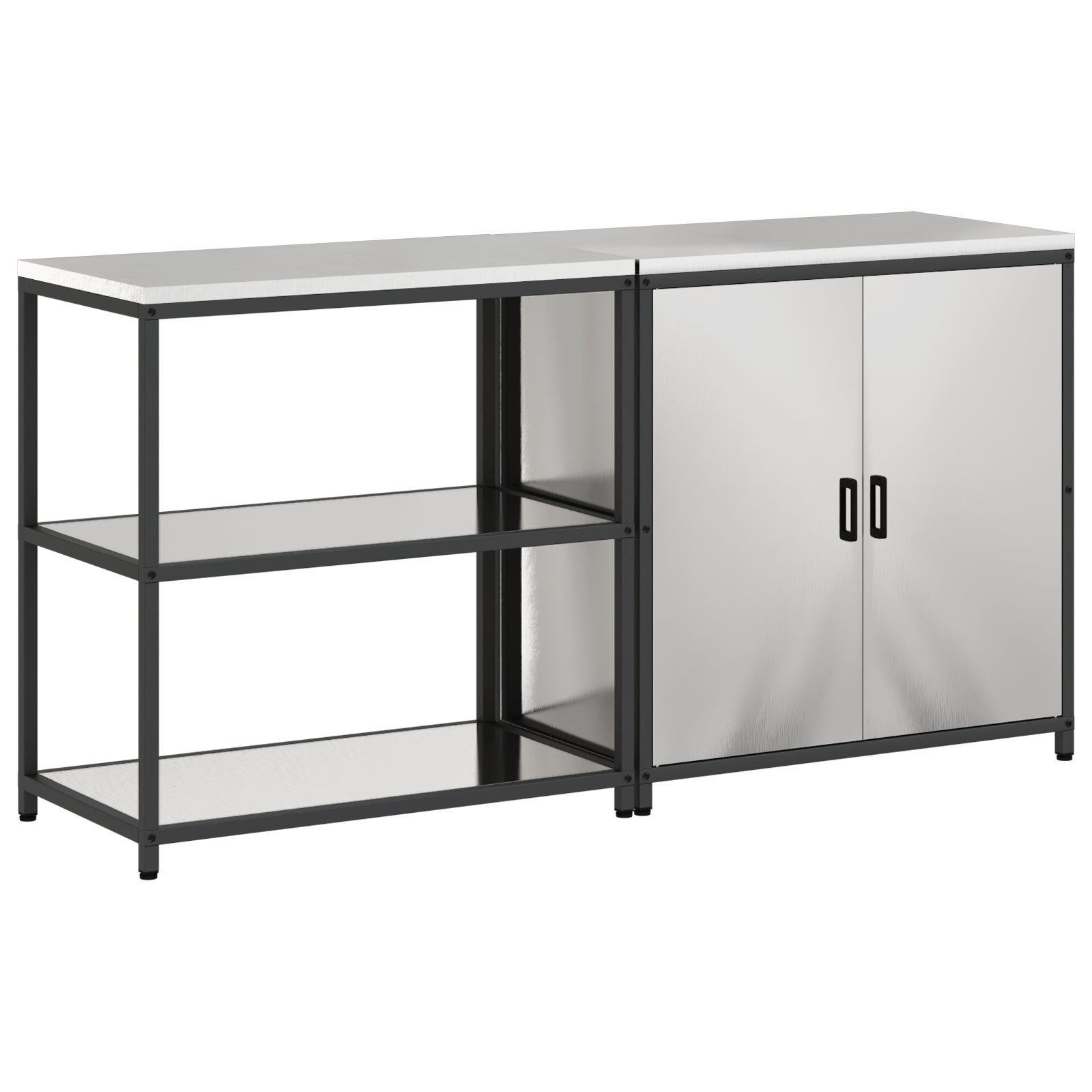 Set de depozitare pentru bucatarie cu raft cu depozitare cu usa Ajustabil 2 pcs Argintiu — imaginea 2