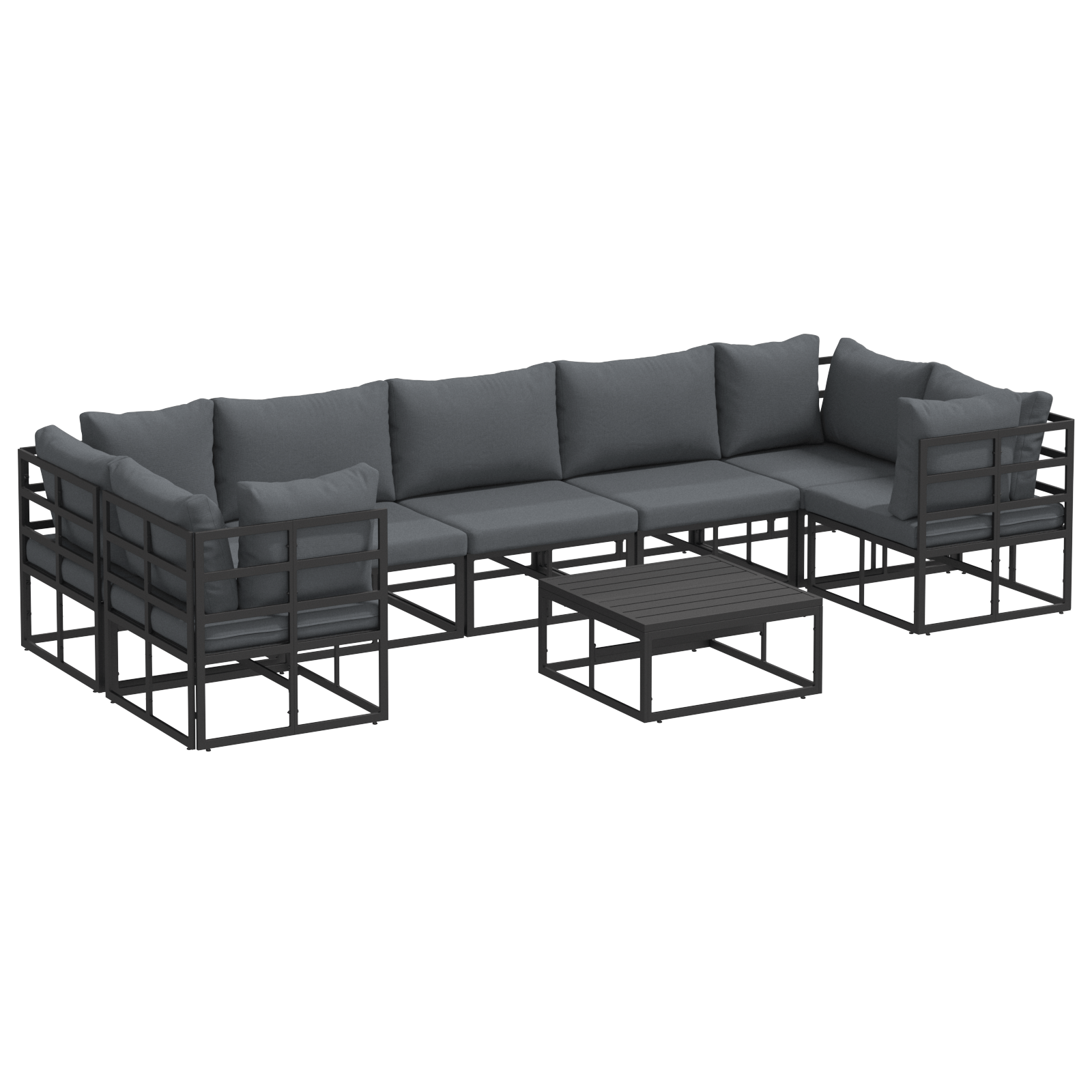 Set de canapele pentru gradina 8 pcs Negru Aluminiu — imaginea 2