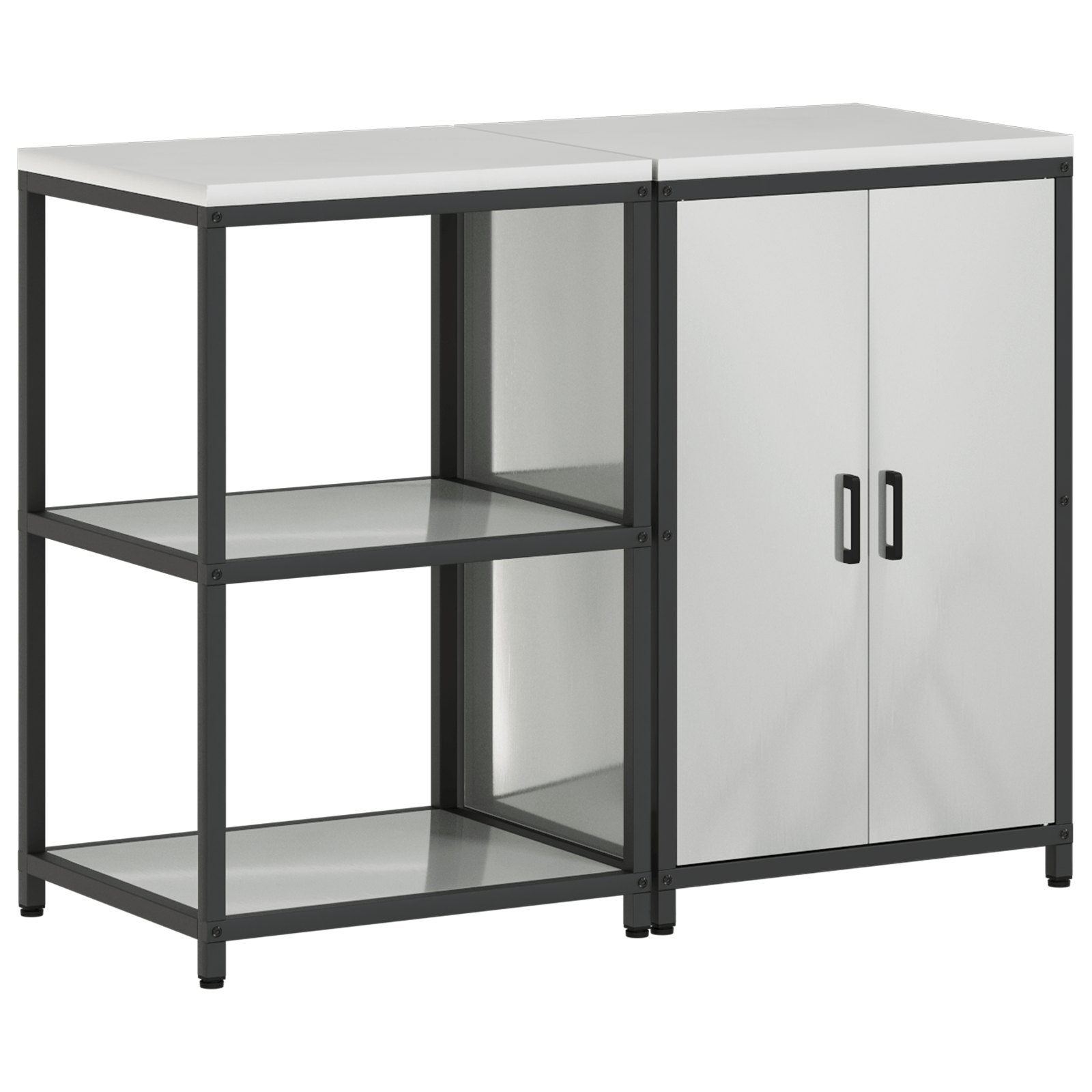 Set de depozitare pentru bucatarie cu raft cu depozitare cu usa Ajustabil 2 pcs Argintiu — imaginea 2