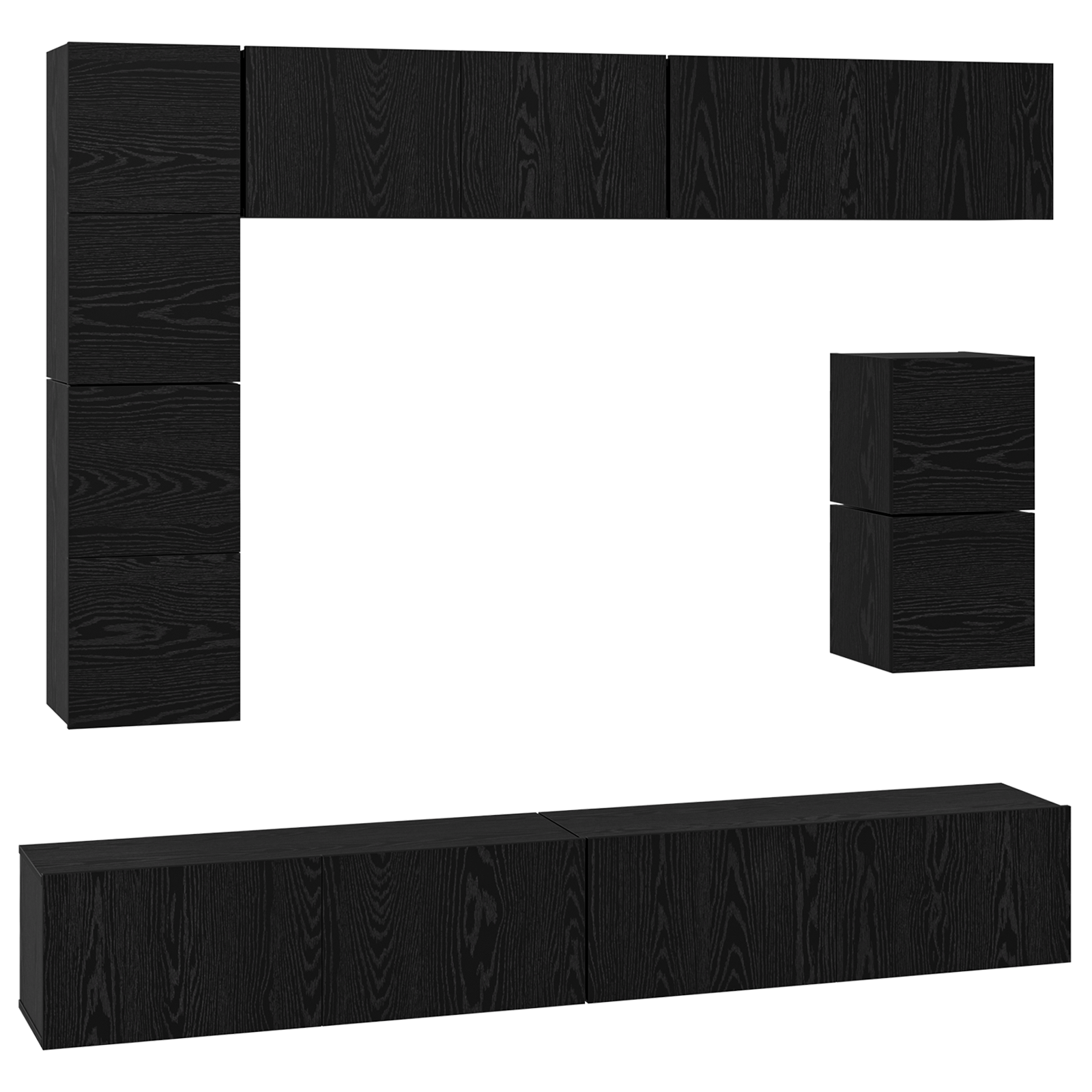 Set comoda TV cu raft Altele cu depozitare 8 pcs Stejar Negru — imaginea 2