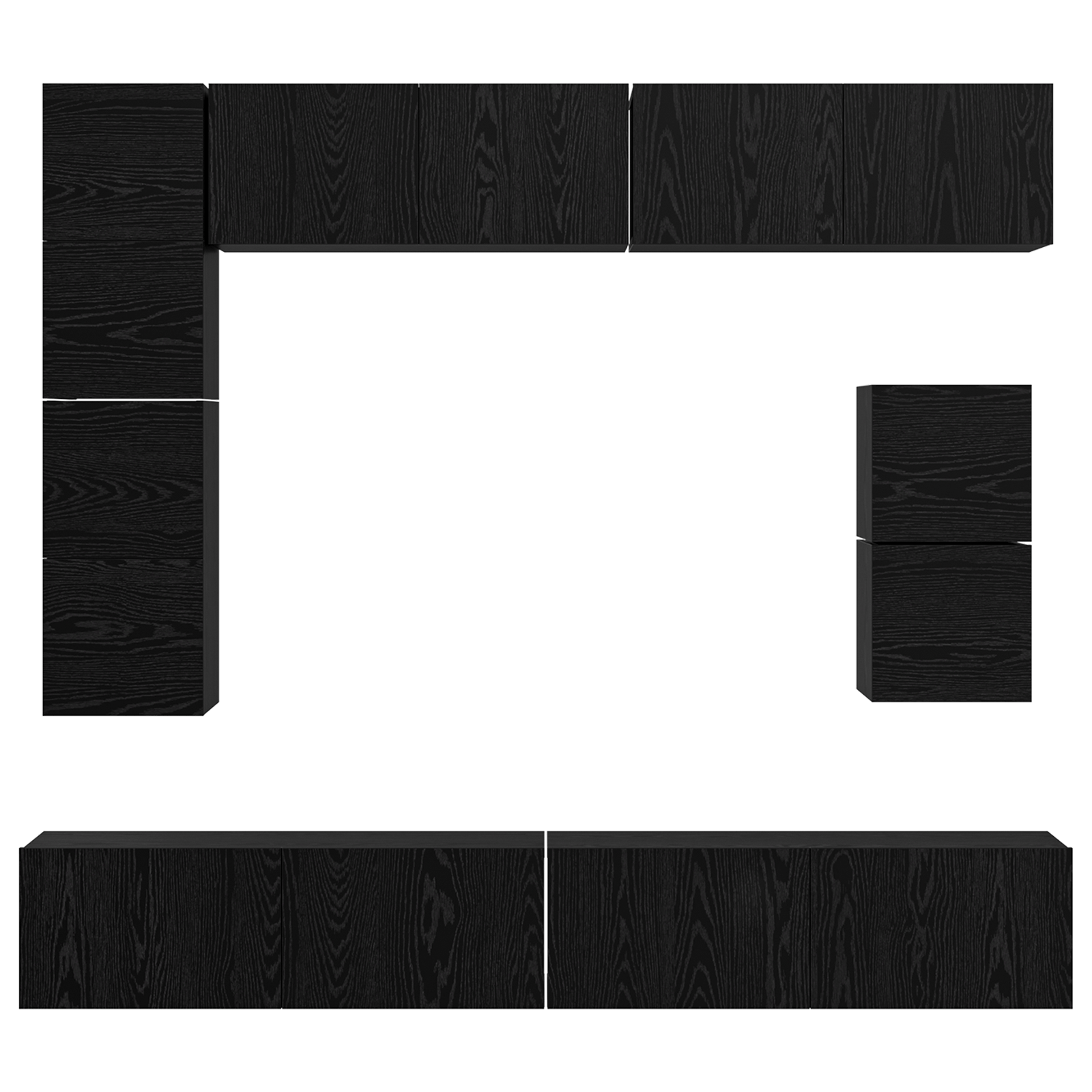 Set comoda TV cu raft Altele cu depozitare 8 pcs Stejar Negru — imaginea 9