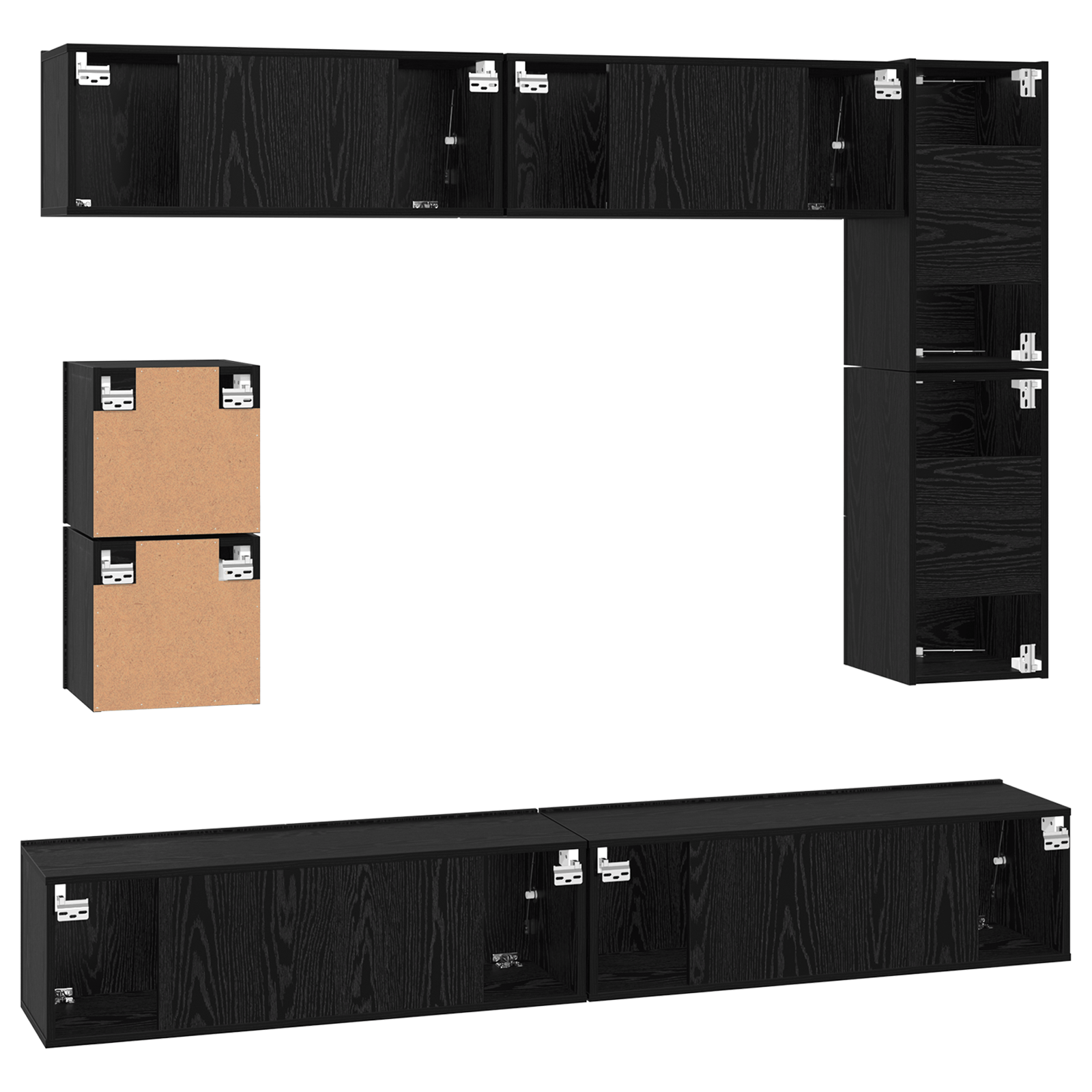 Set comoda TV cu raft Altele cu depozitare 8 pcs Stejar Negru — imaginea 11