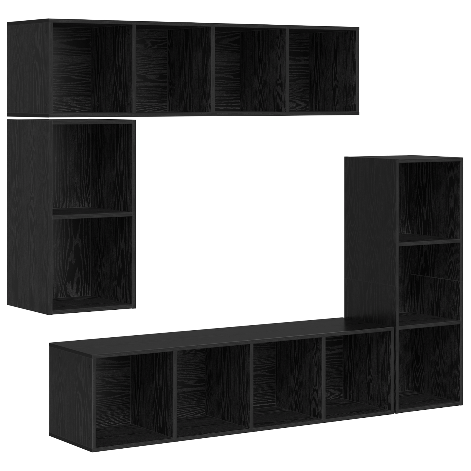 Set comoda TV cu depozitare 4 pcs Stejar negru Lemn compozit — imaginea 2
