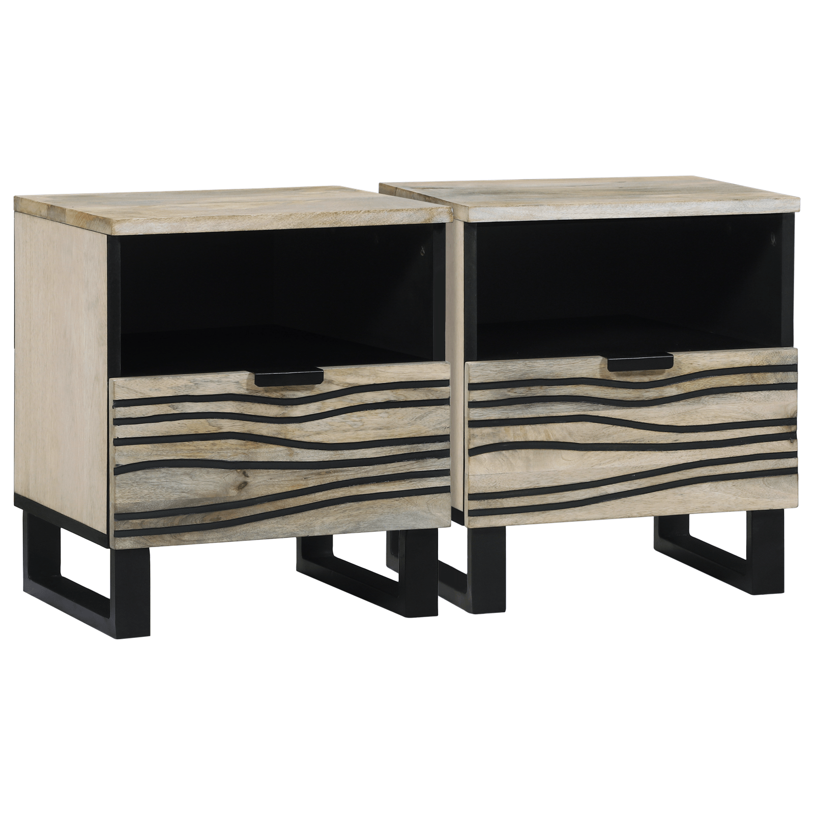 Noptiere cu sertar 2 pcs Alb si negru 40 x 33 x 46 cm