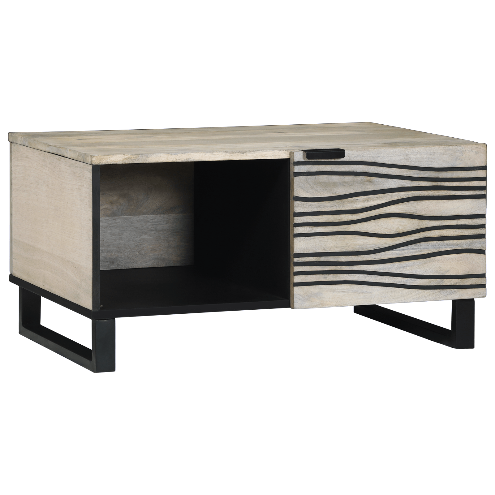 Masa de cafea Alb, Negru 80 x 50 x 40 cm Lemn de mango solid