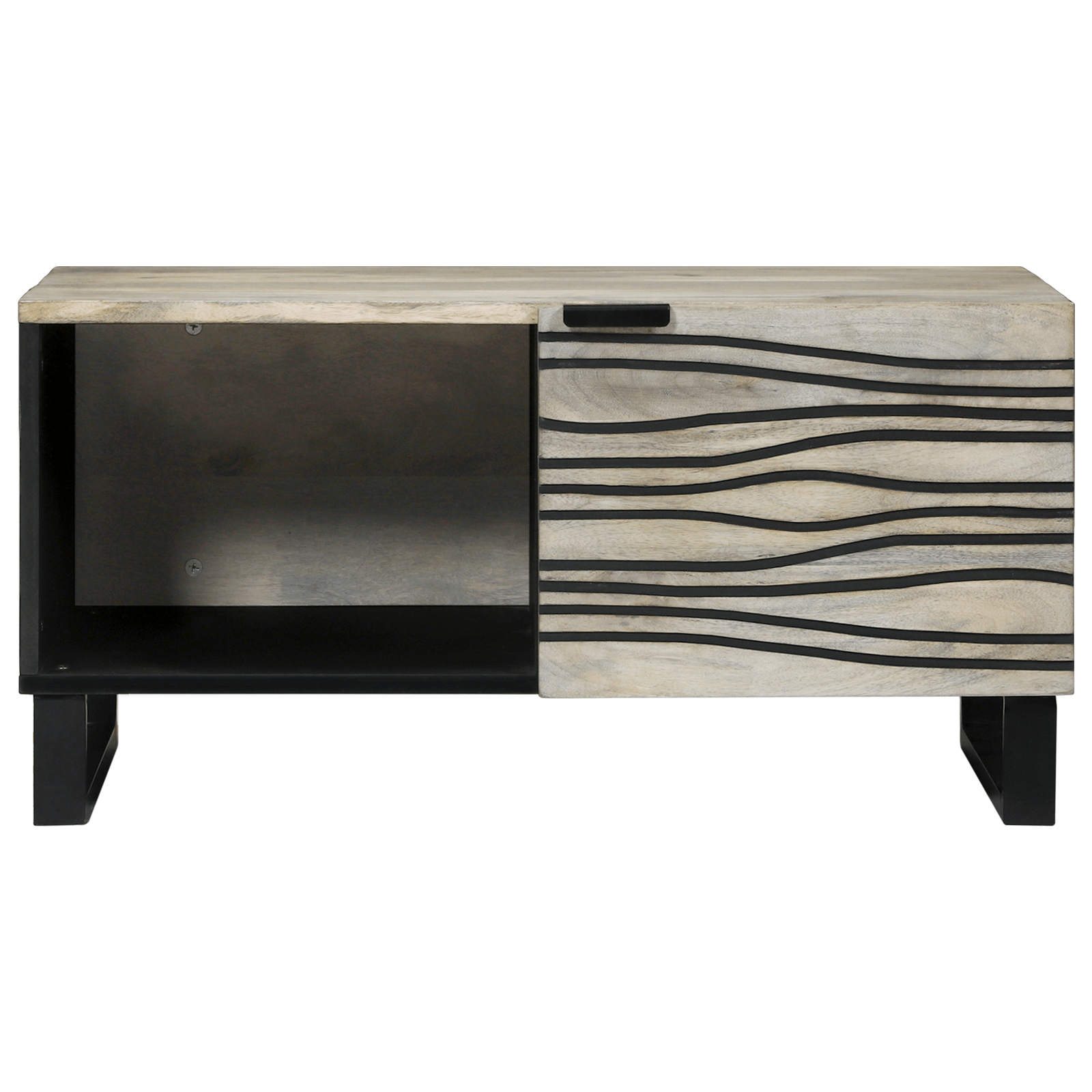 Masa de cafea Alb, Negru 80 x 50 x 40 cm Lemn de mango solid — imaginea 3