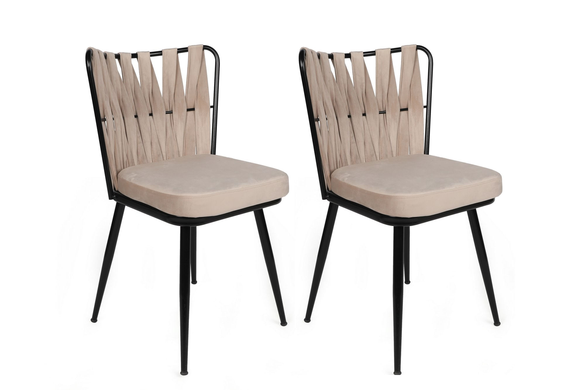 Set scaune, Hanah Home, metal, catifea, crem negru, 43x43x82 cm