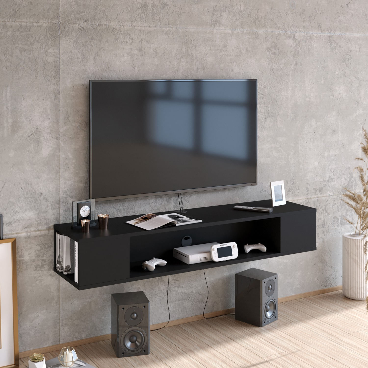Suport tv, Hanah Home, pal melaminat, negru, 135x35.2x23 cm — imaginea 2