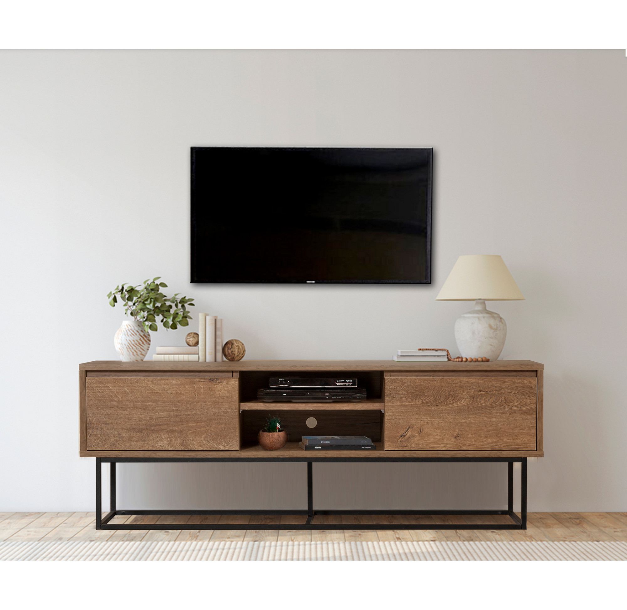 Comoda tv, Hanah Home, pal melaminat, nuc si negru, 140x40x50 cm — imaginea 3