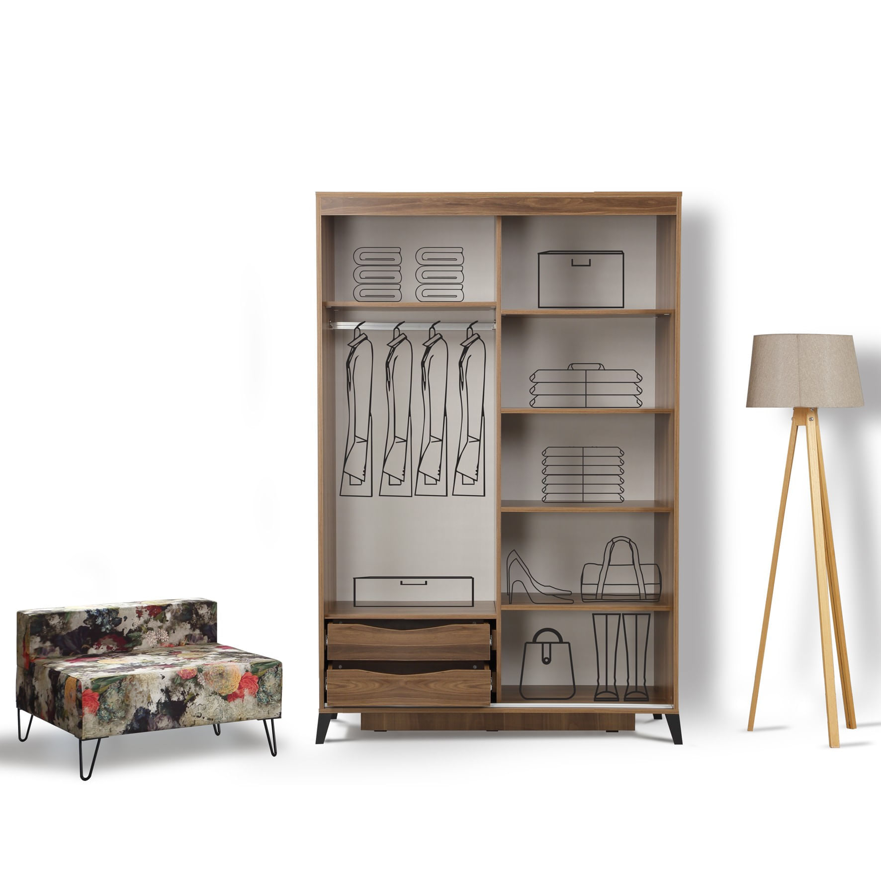 Sifonier, Hanah Home, pal melaminat, nuc, 120x60x216 cm — imaginea 2