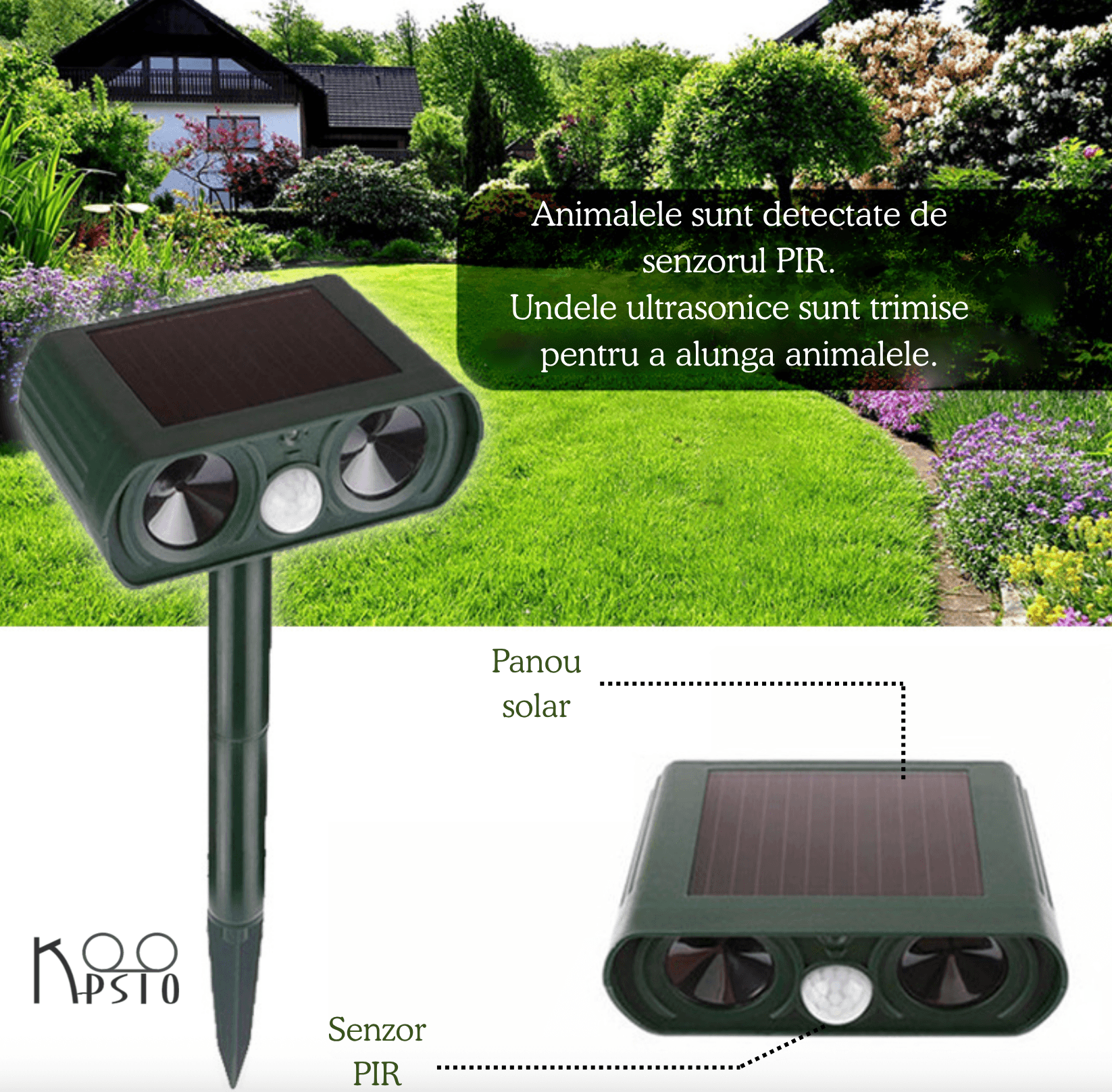 Dispozitiv Solar Repelent Antirozatoare si Alte Animale Cu Incarcare USB Si Panou Solar — imaginea 5