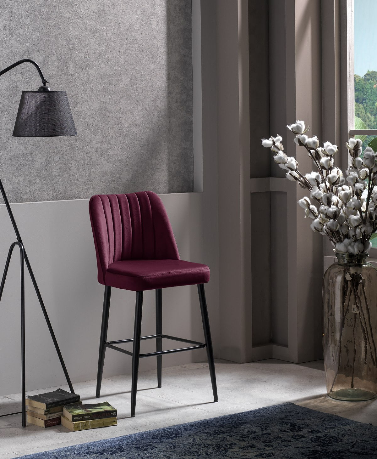 Set scaune de bar, Hanah Home, melamina, rosu bordo si negru, 49x45x99 cm, 4 piese — imaginea 2