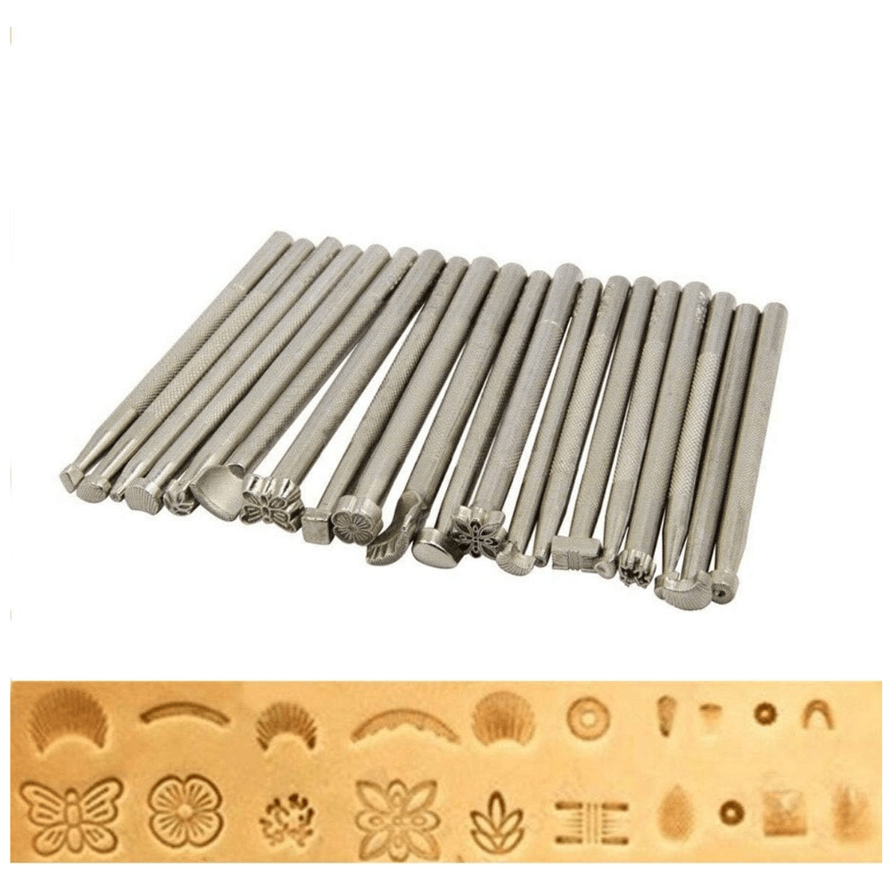 Set 20 de instrumente de imprimare pentru piele, fabricarea de sa, sculptura manuala pe imbracaminte si artizanat