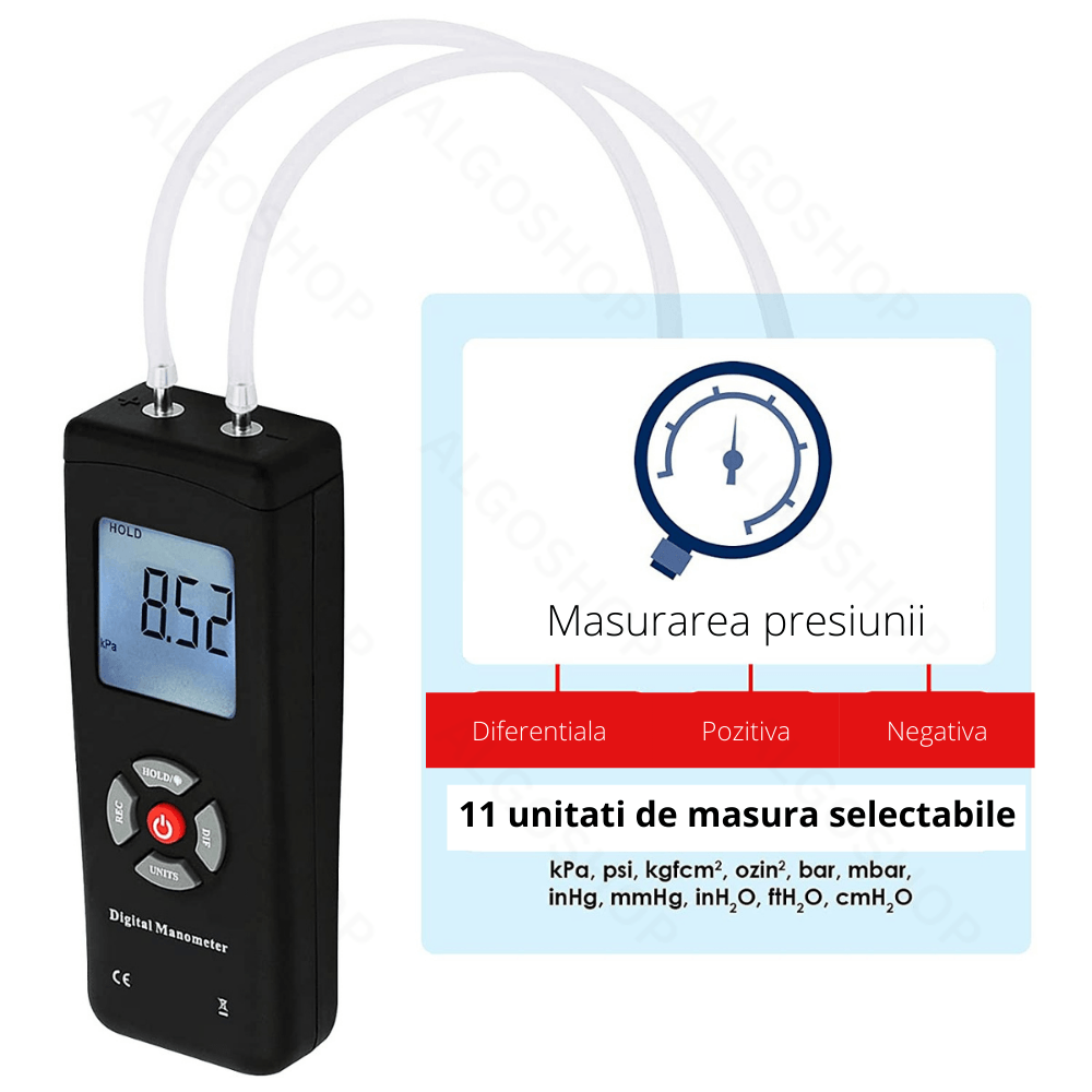 Manometru digital profesional tip U potrivit pentru presiune diferentiala 2 tevi, masurare presiune gaz centrale termice