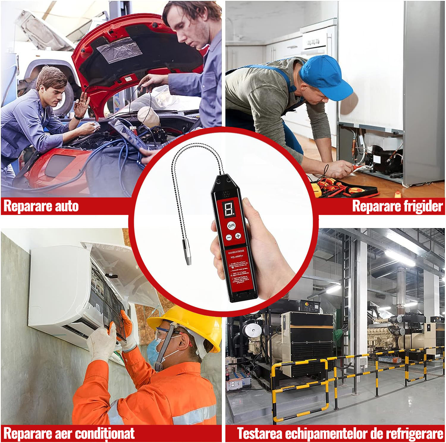 Detector de precizie ridicata a scurgerilor/ pierderilor de freon din sisteme Hvac, Auto etc., cu afisaj LCD, Rosu/Negru - 3 | YEO