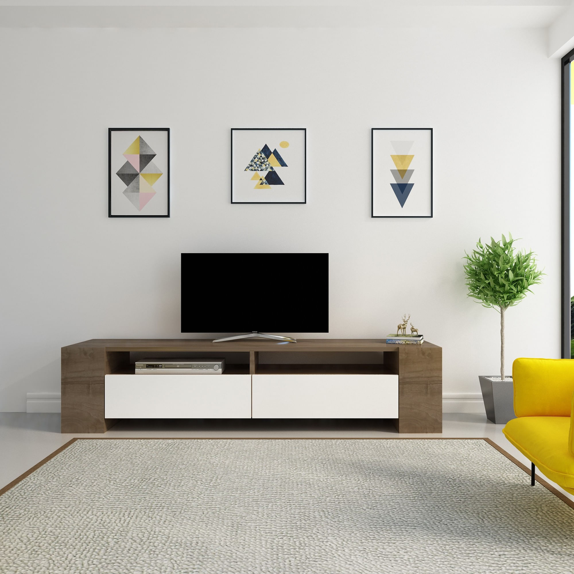 Comoda tv, Hanah Home, pal melaminat, nuc si alb, 155x35x35 cm, 875ZNA3032 — imaginea 2