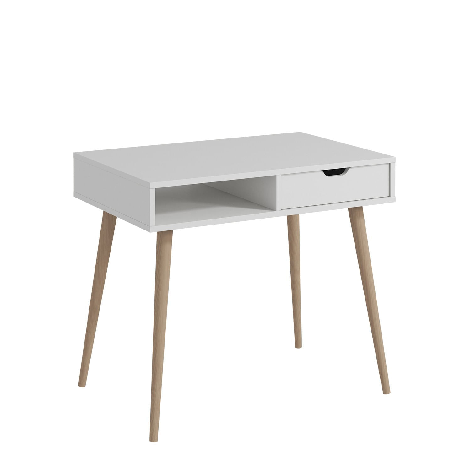 Birou de studiu, Hanah Home, panou de particule melaminat, alb si lemn, 90x60x80 cm — imaginea 3