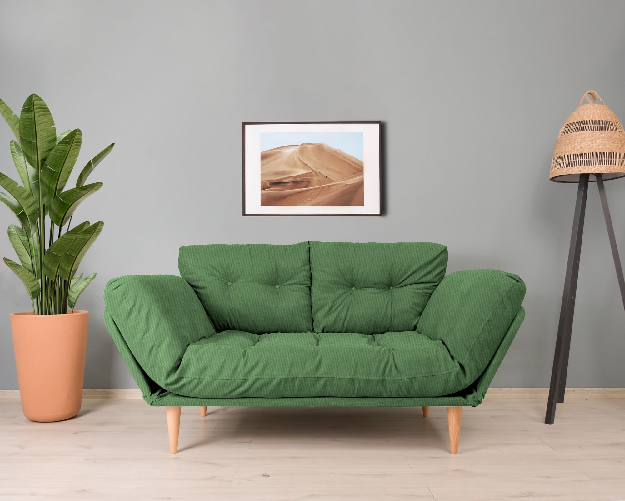 Canapea extensibila, Hanah Home, cadru metalic, stofa in, verde, 190x60 cm — imaginea 2