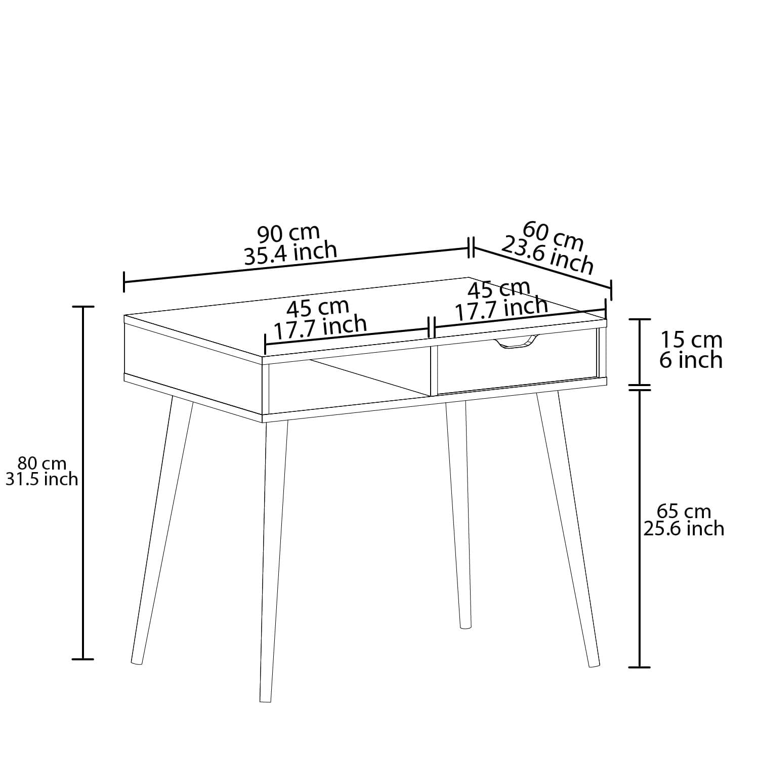 Birou de studiu, Hanah Home, panou de particule melaminat, alb si lemn, 90x60x80 cm — imaginea 6