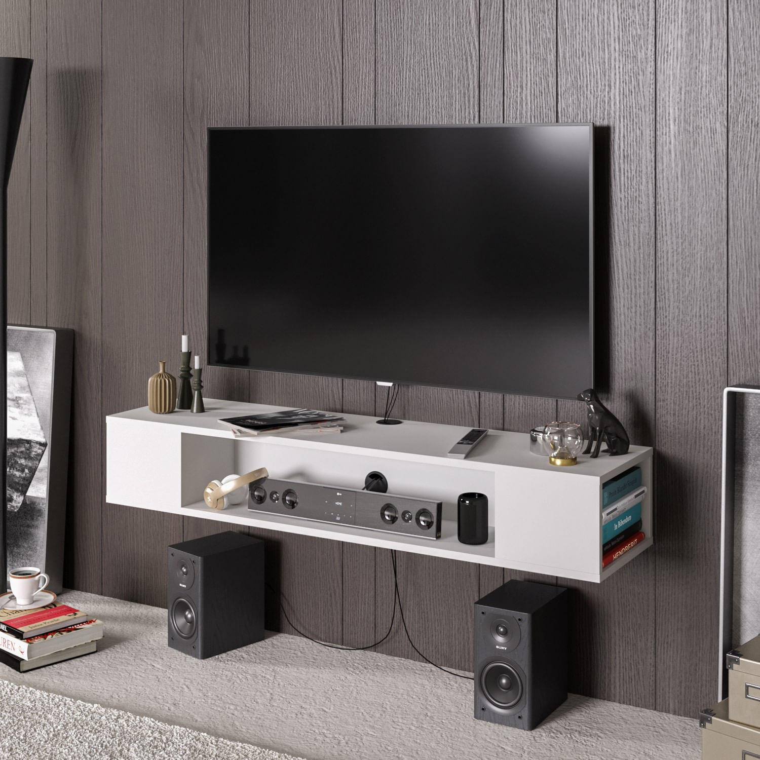 Comoda tv, Hanah Home, pal melaminat, alb, 135x35.2x23 cm — imaginea 2