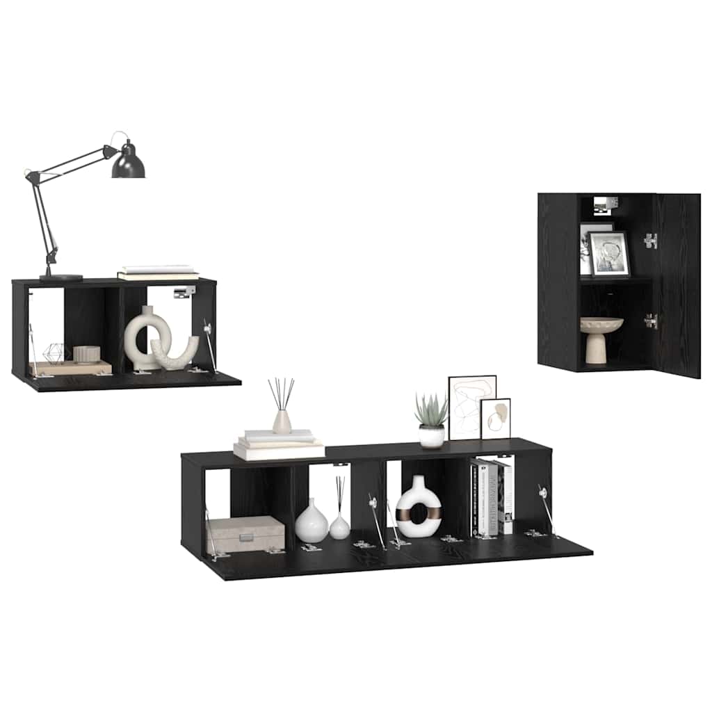 Set comoda TV cu raft Altele 4 pcs Stejar negru 30.5 x 30 x 60 cm — imaginea 3