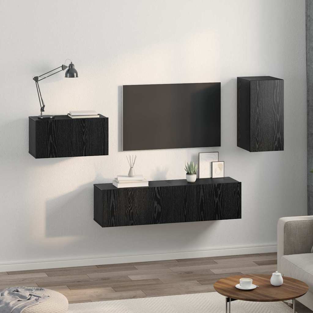 Set comoda TV cu raft Altele 4 pcs Stejar negru 30.5 x 30 x 60 cm — imaginea 4