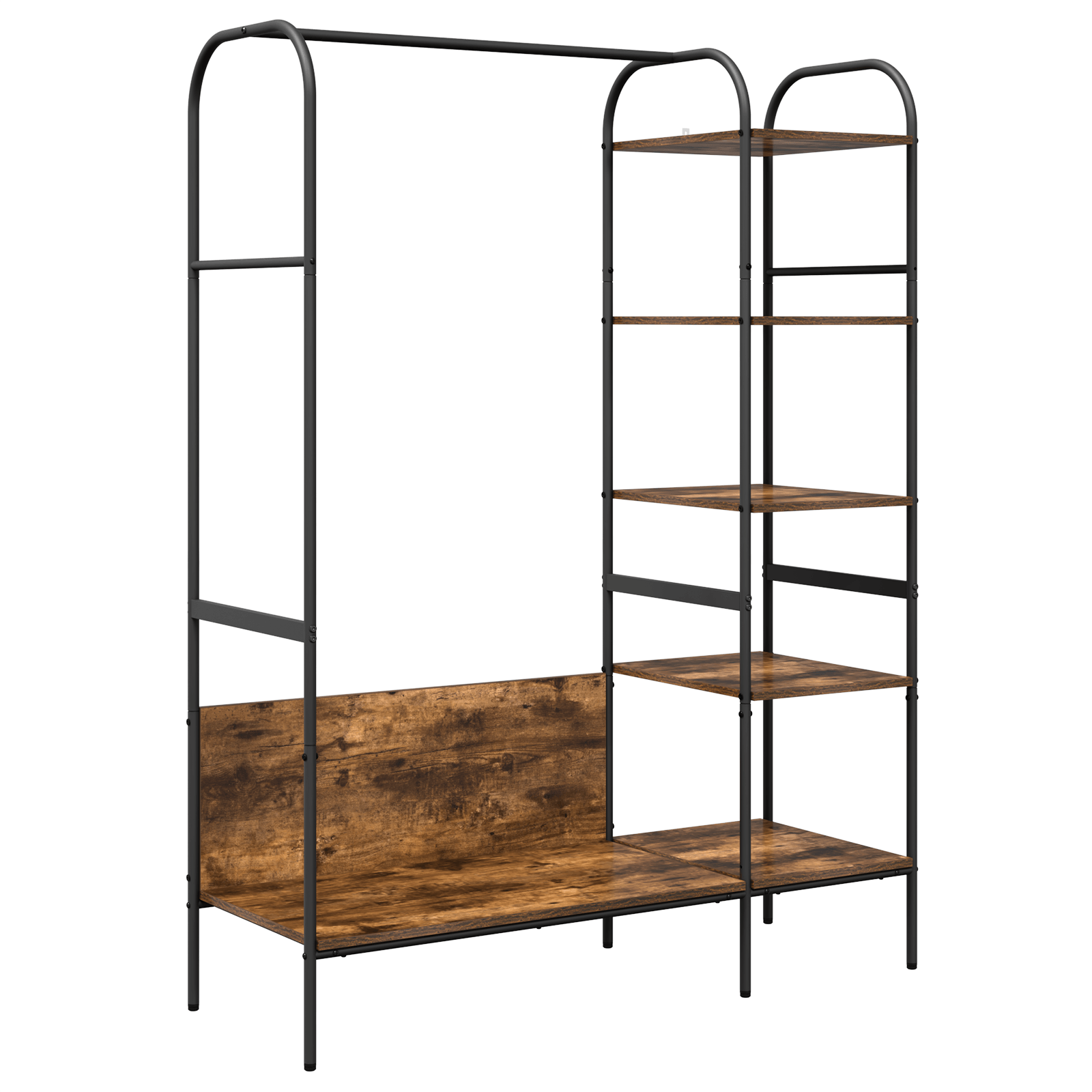 Suport pentru haine cu rafturi Stejar afumat 120x44x160 cm Lemn stratificat — imaginea 2