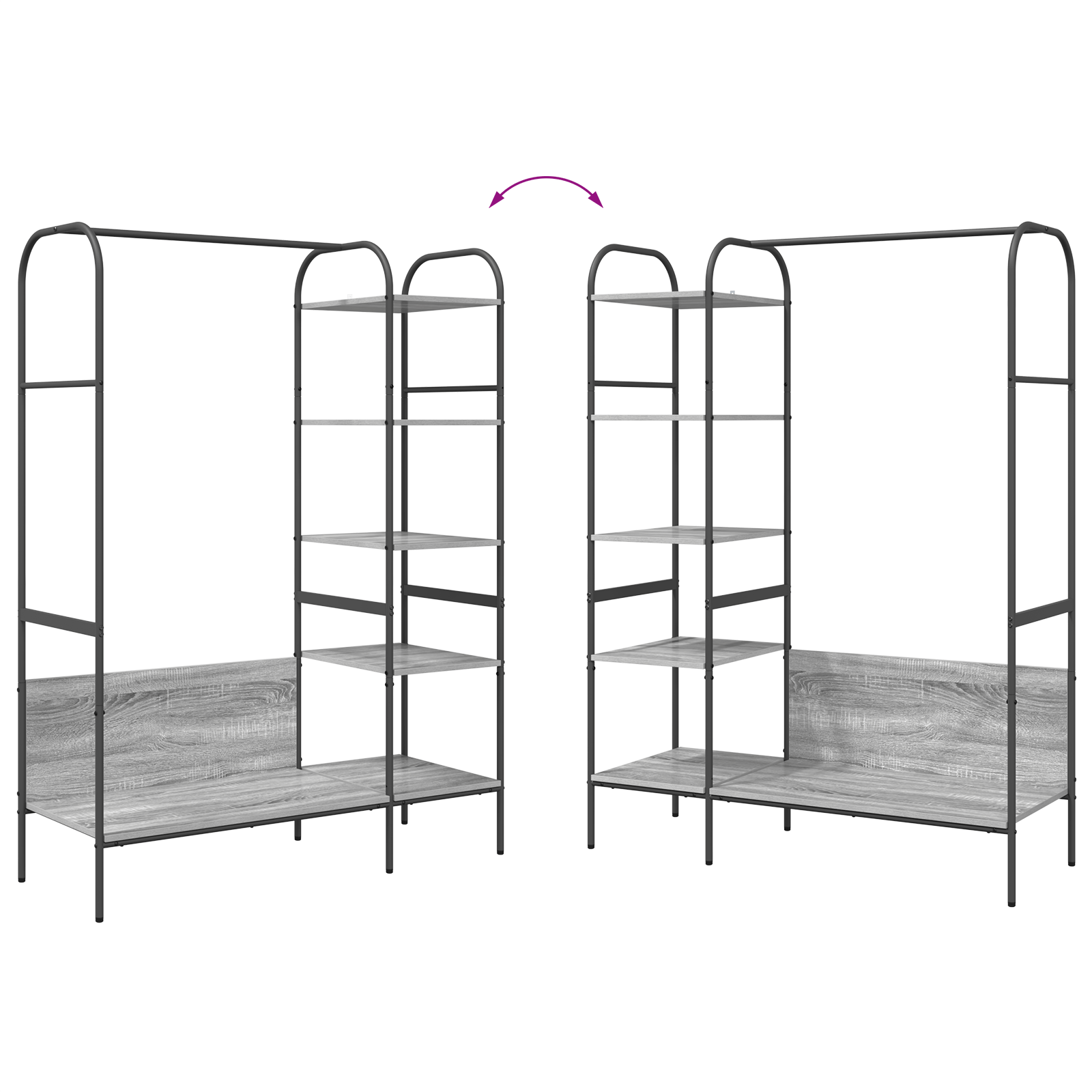 Suport pentru haine cu rafturi Gri Sonoma 120x44x160 cm Lemn Ingineresc — imaginea 11