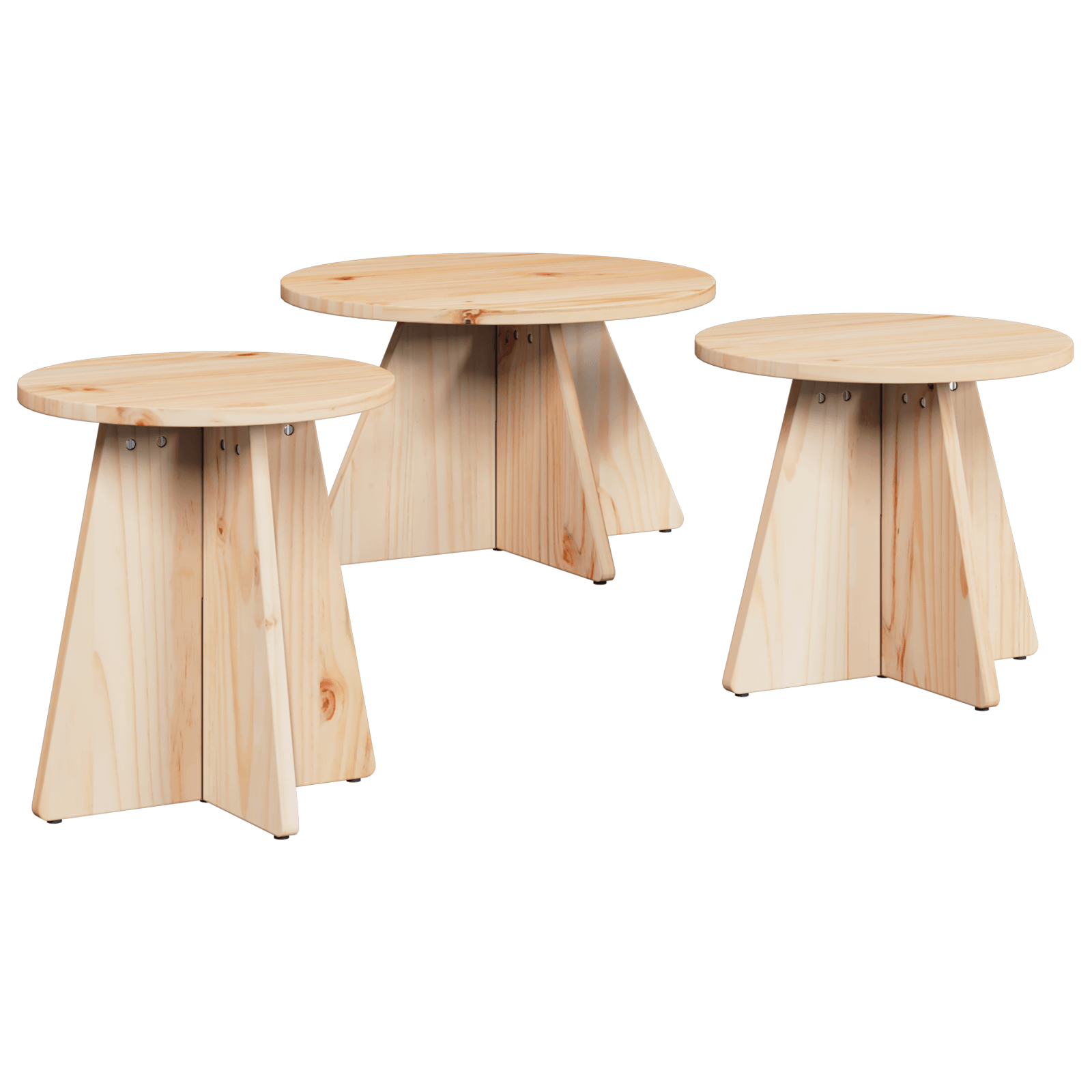 Masa de cafea 3 pcs Natural 49 x 49 x 30 cm Lemn de brad solid — imaginea 2