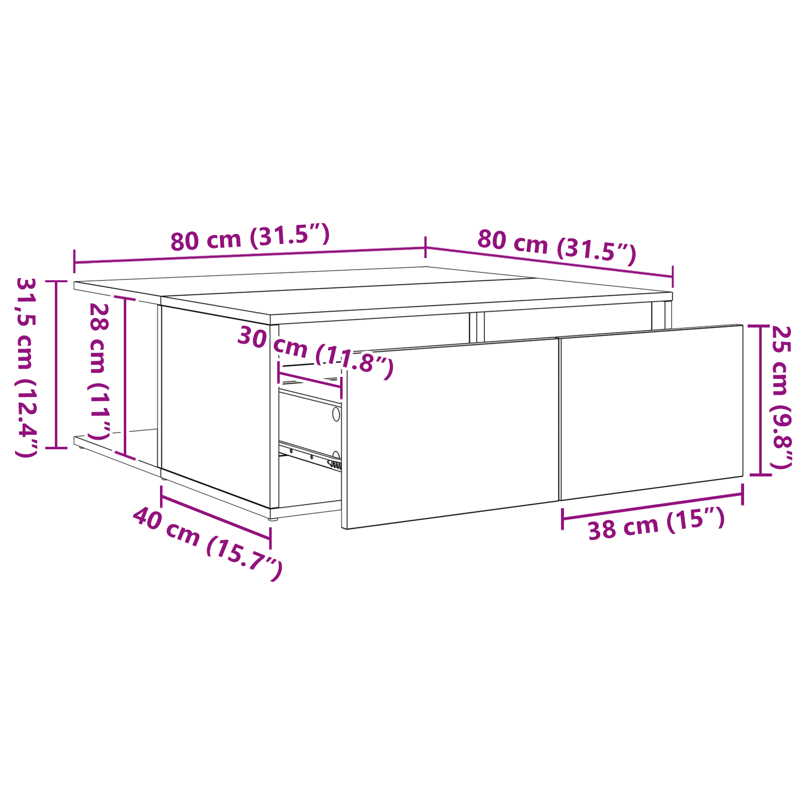 Masa de cafea Stejar negru 80 x 80 x 31 cm Lemn compozit — imaginea 10