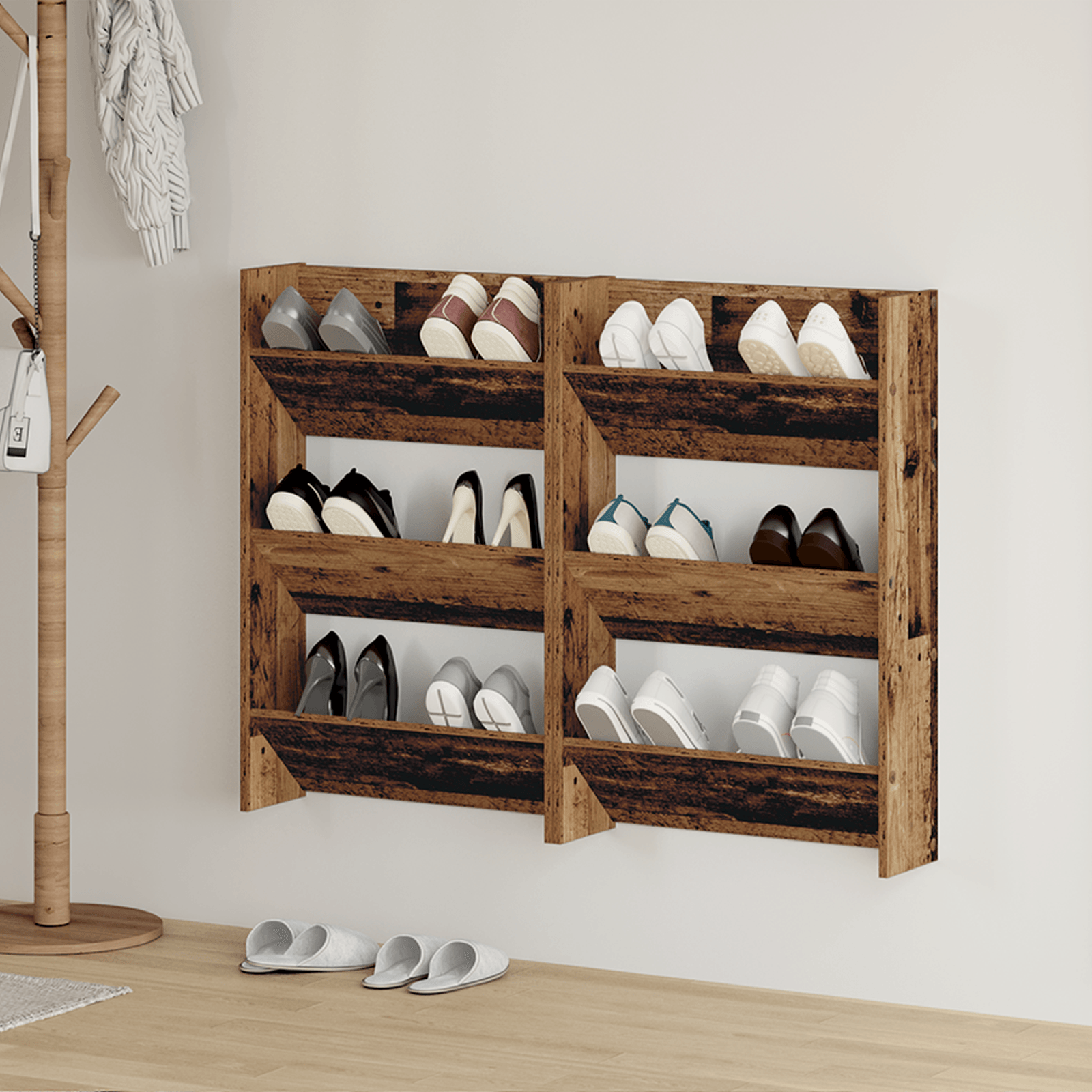 Dulapuri pentru pantofi de perete cu raft Altele 2 pcs Lemn vechi