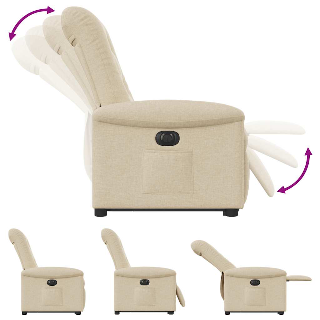 Fotoliu electric rabatabil cu ridicare, crem, textil — imaginea 8
