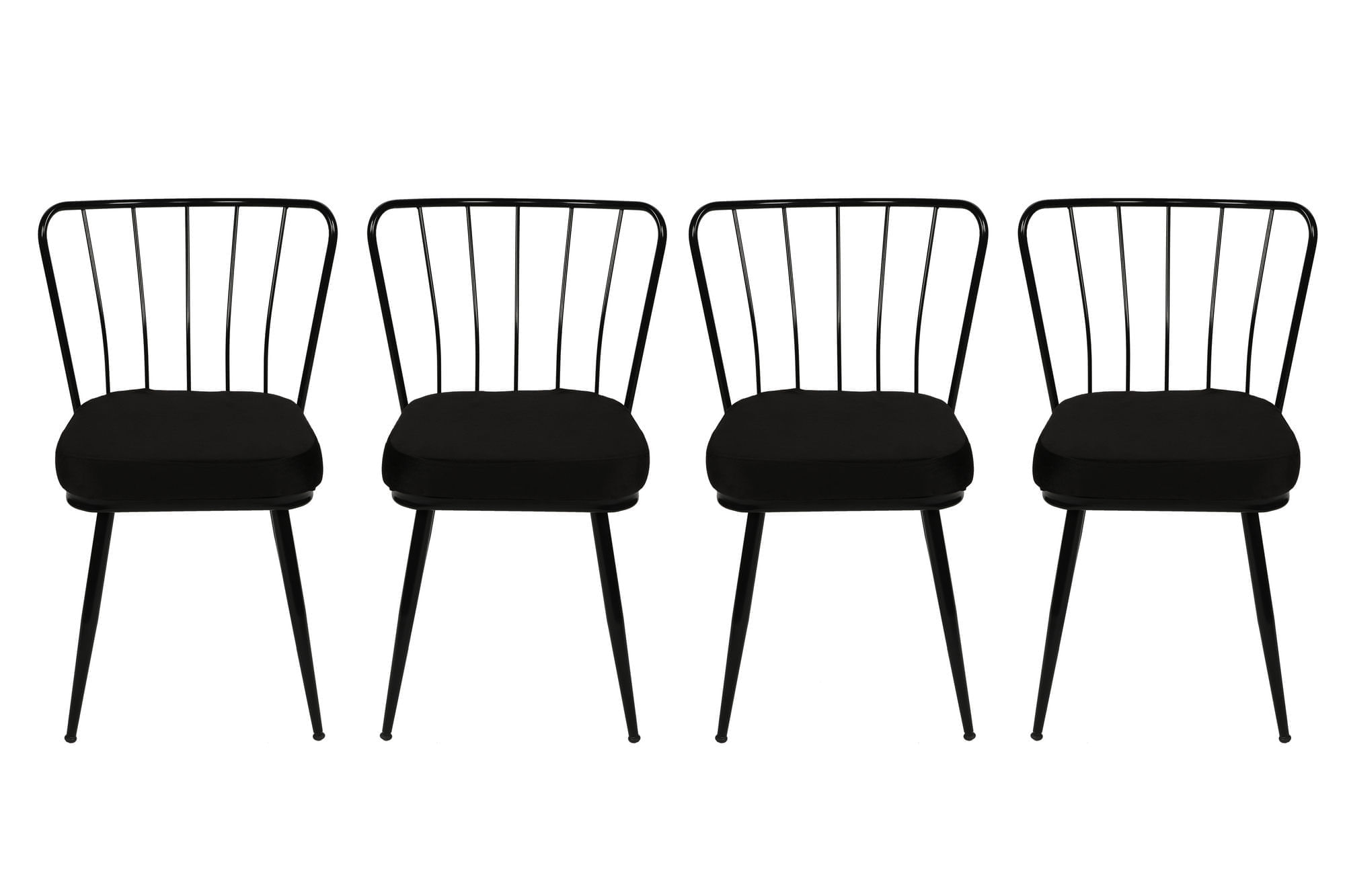 Set scaune, Hanah Home, metal, catifea, negru, 43x42x82 cm, 4 piese, 974NMB1221 — imaginea 3