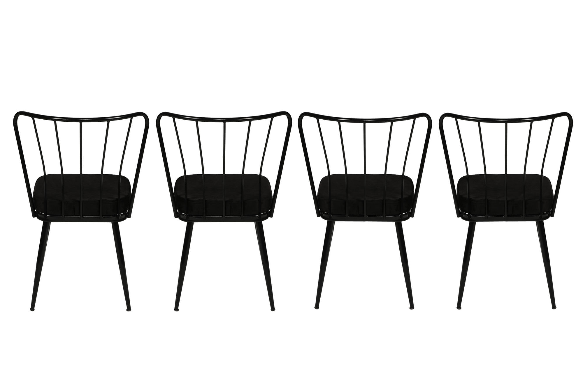 Set scaune, Hanah Home, metal, catifea, negru, 43x42x82 cm, 4 piese, 974NMB1221 — imaginea 4