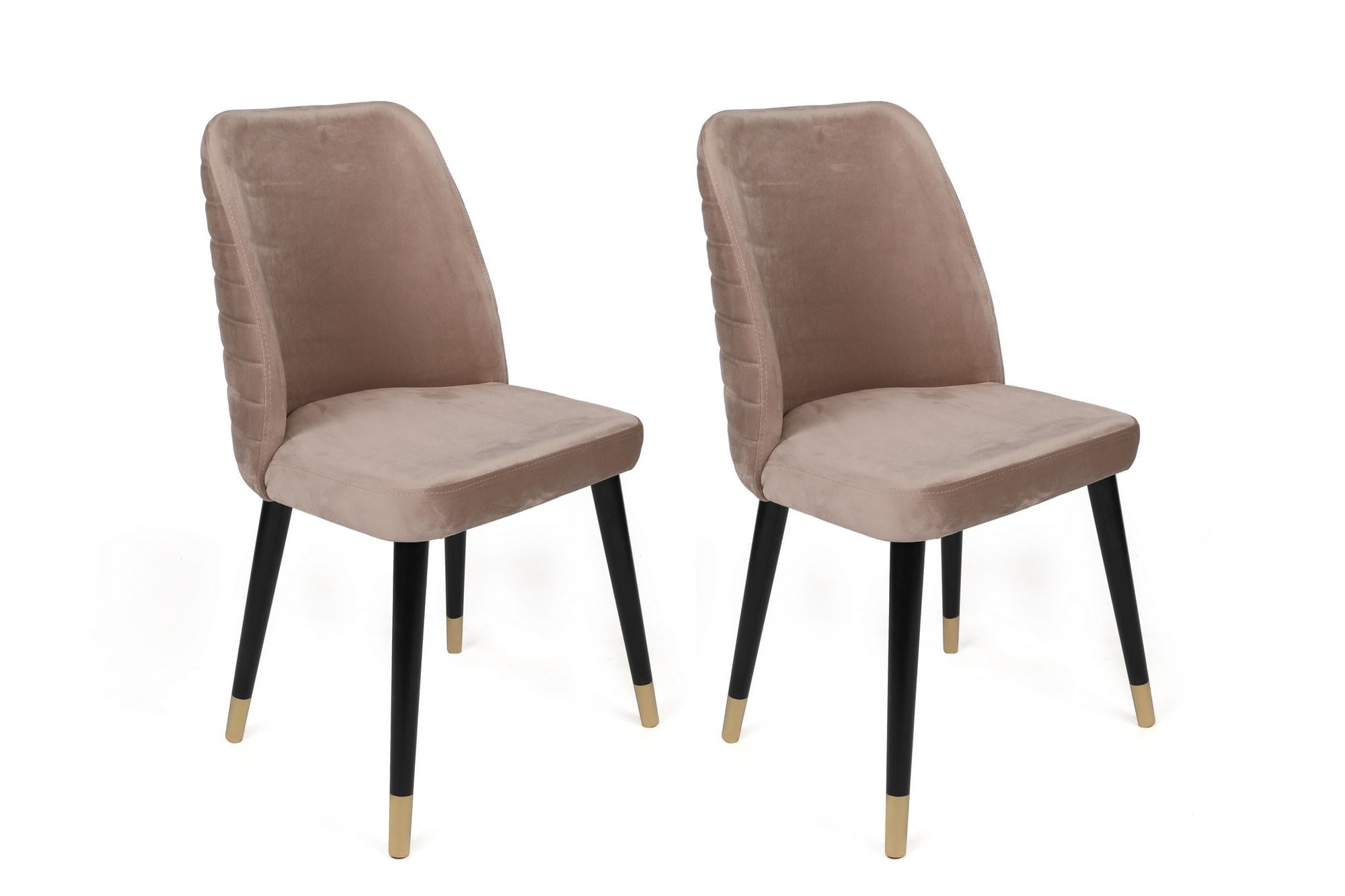 Set scaune, Hanah Home, catifea, bej negru auriu, 50x49x90 cm, picioare lemn de carpen, 4 bucati — imaginea 4