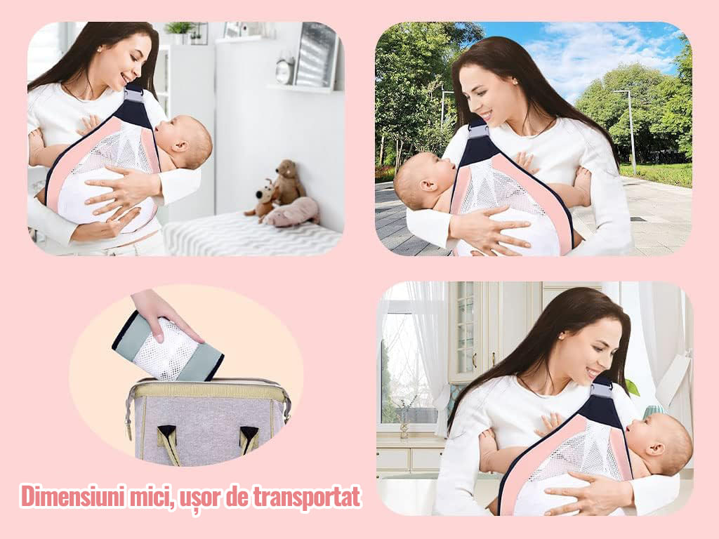 Marsupiu ergonomic reglabil pentru bebelusi, din tesatura moale de bumbac, respirabil, varsta recomandata 0+, roz
