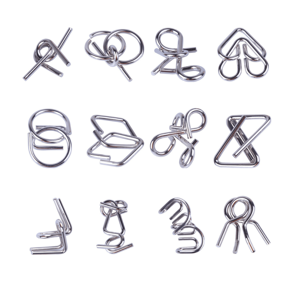 Set puzzle 3D educational si interactiv, 12 jocuri din Metal, pentru copii si adolescenti - imagine 2