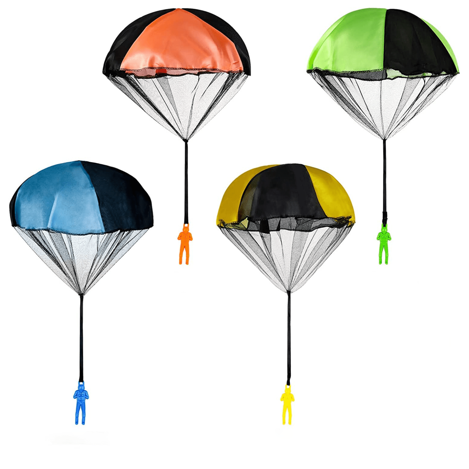 Set 4 Soldati de Jucarie cu Parasuta, Figurina Tip Parasutist de Aruncat, Multicolor