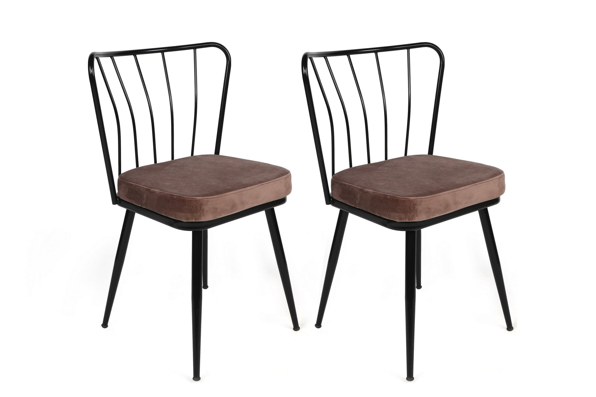 Set scaune, Hanah Home, metal, catifea, maro deschis negru, 43x42x82 cm, 4 bucati — imaginea 5
