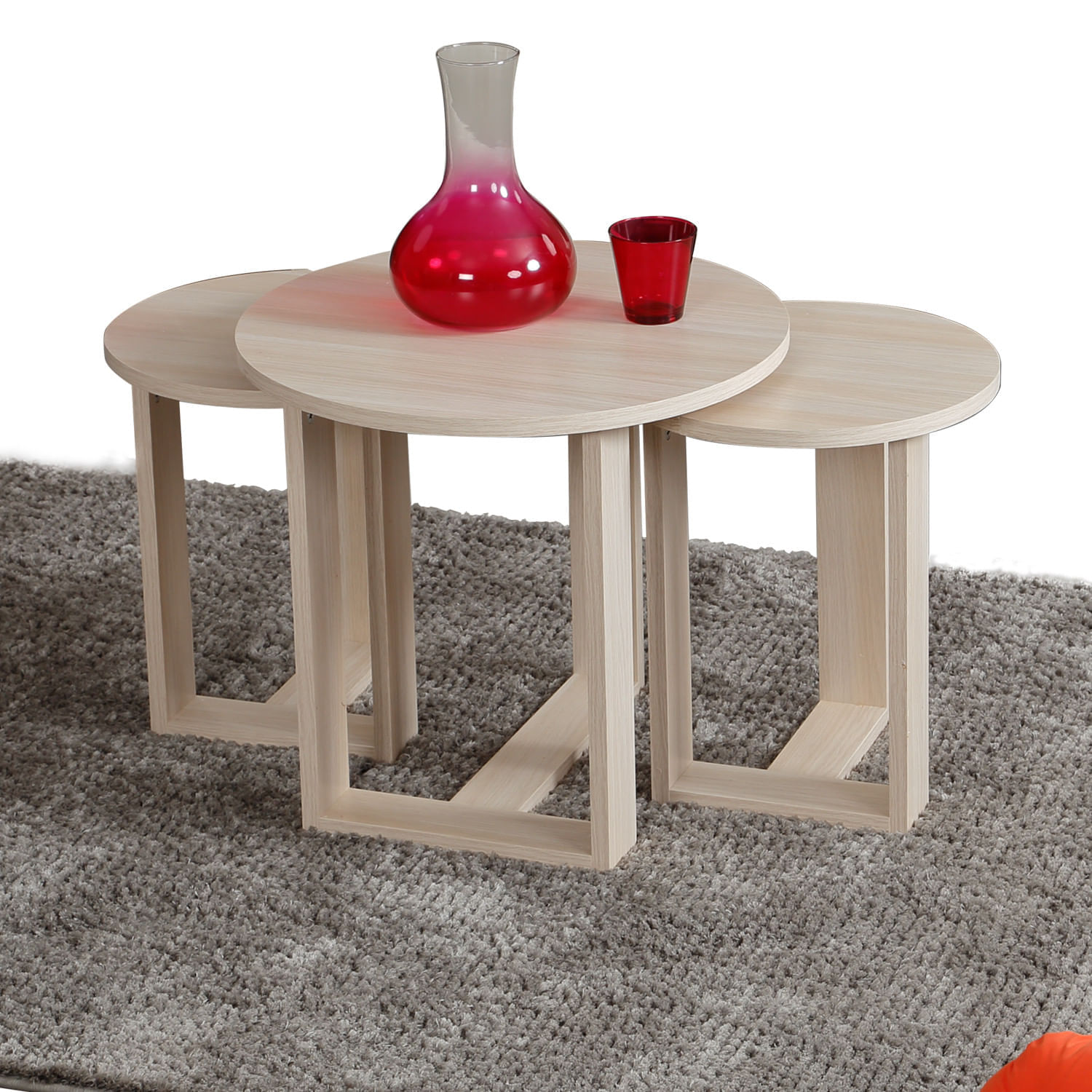 Set masute cuib, Hanah Home, PAL melaminat, stejar, 52x47x52 cm — imaginea 2