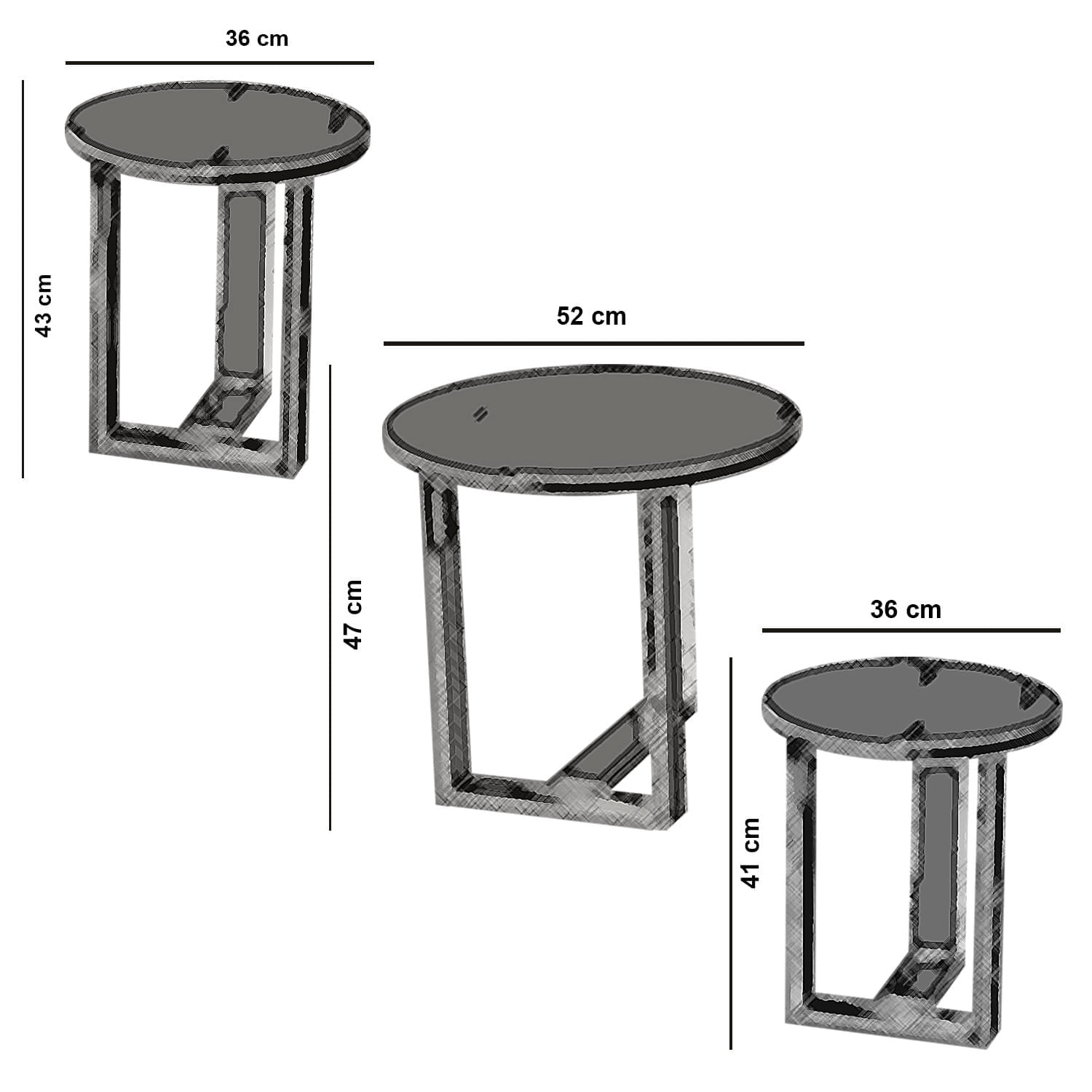 Set masute cuib, Hanah Home, PAL melaminat, stejar, 52x47x52 cm — imaginea 3