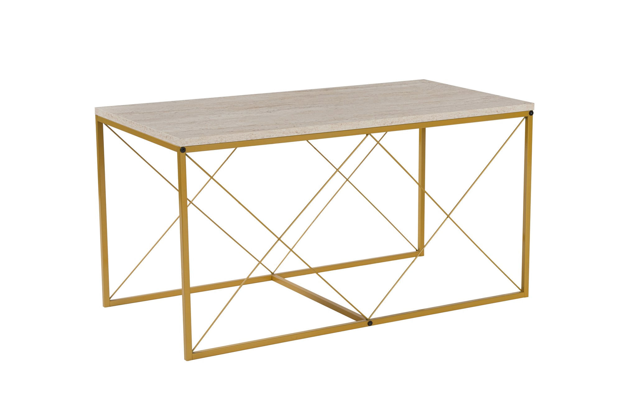 Set masute de cafea, Hanah Home, panou de particule melaminat, auriu travertin, 100x50x52 cm + 45x45x52 cm - 3 | YEO