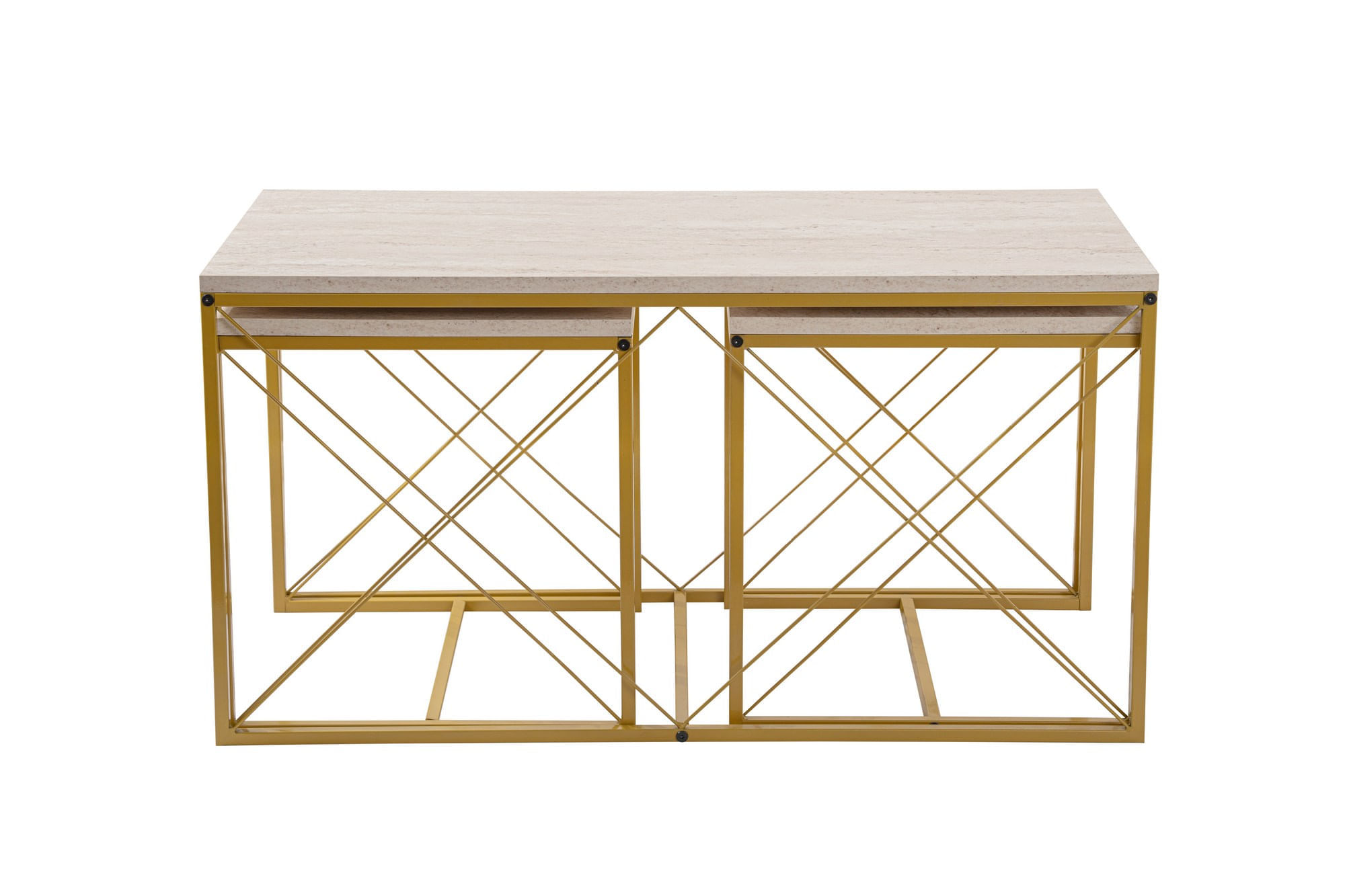 Set masute de cafea, Hanah Home, panou de particule melaminat, auriu travertin, 100x50x52 cm + 45x45x52 cm - 5 | YEO