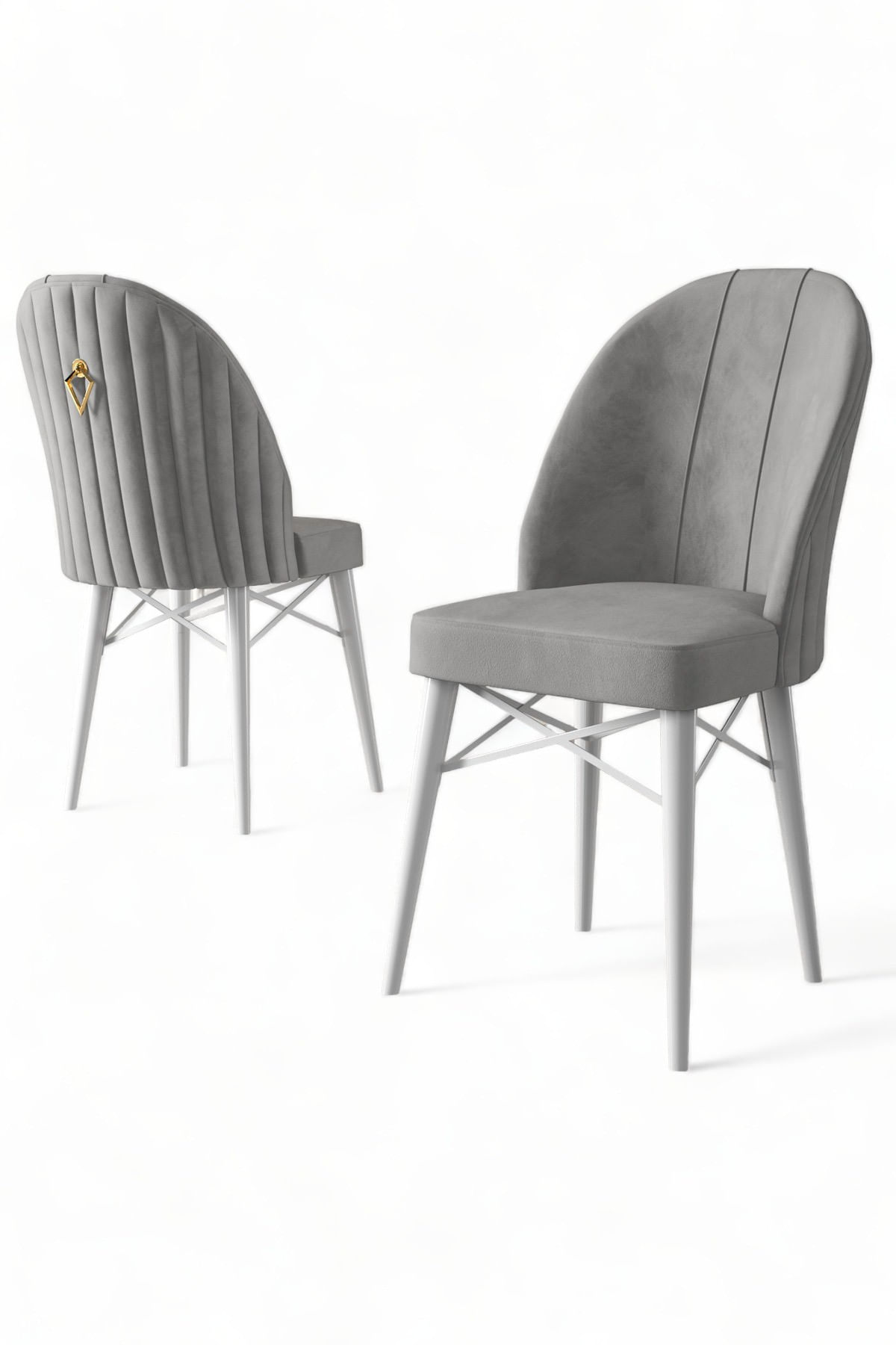 Set scaune, Hanah Home, metal, gri alb, 44x42x96 cm, 6 piese — imaginea 3