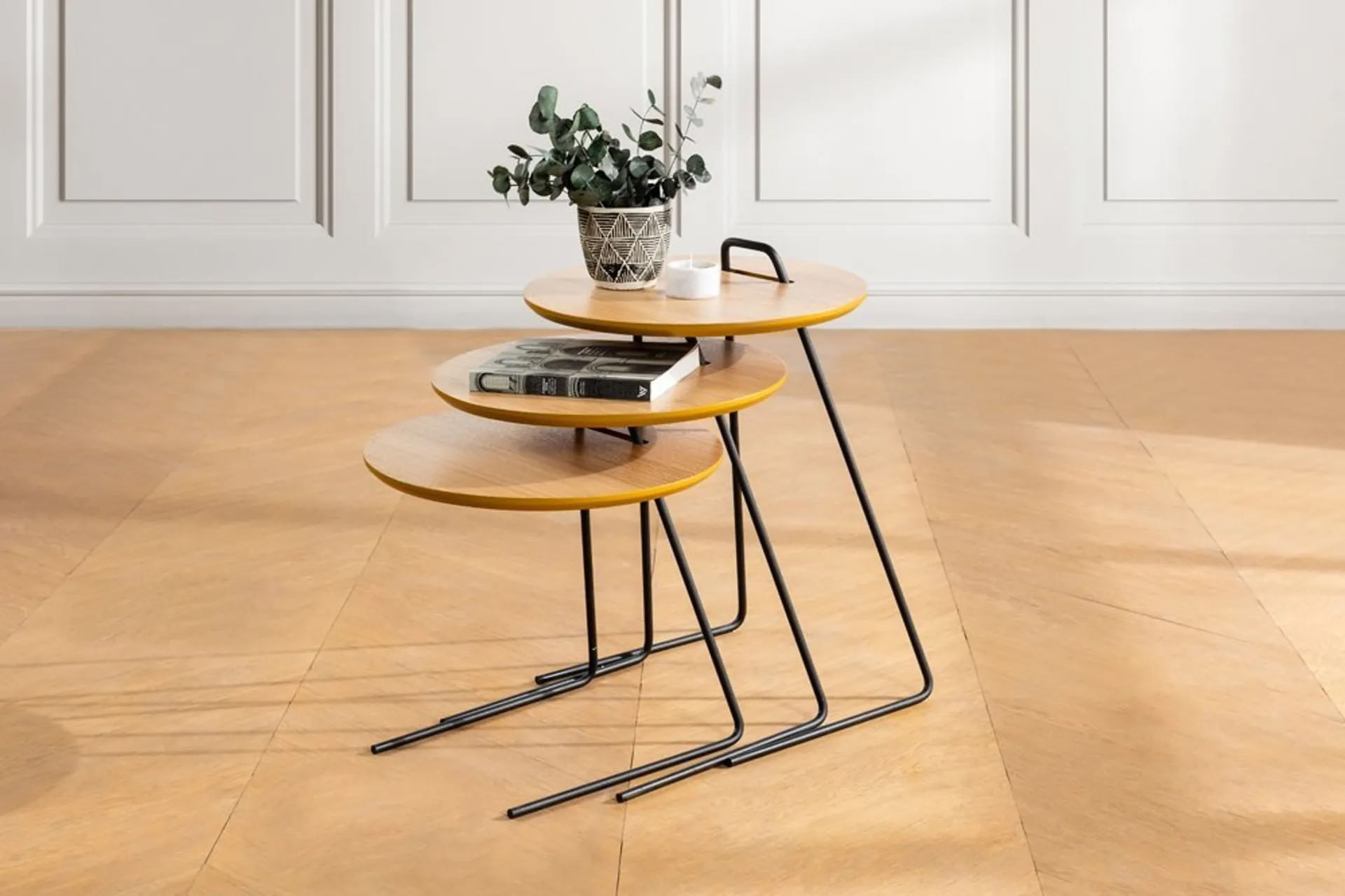 Set masute de cafea, Hanah Home, mdf, natural, 3 bucati, 45x59x45 cm — imaginea 2
