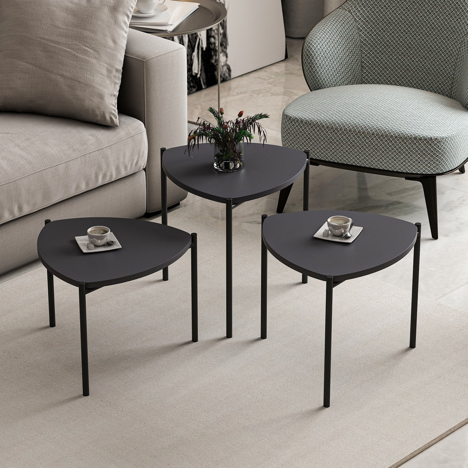 Set masute de cafea, Hanah Home, pal melaminat, antracit, 45x45x45 cm, set 3 piese — imaginea 2