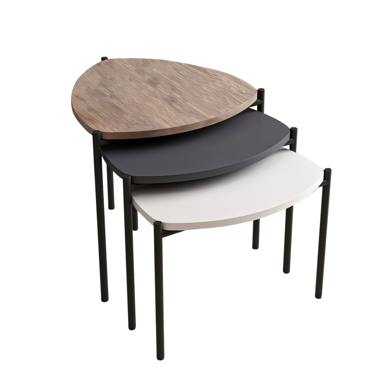 Set masute cuib, Hanah Home, pal melaminat, alb antracit nuc, 45x45x45 cm — imaginea 6
